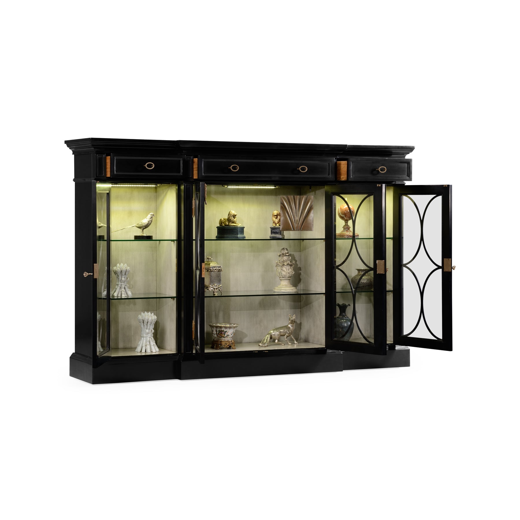 Jonathan Charles Traditional Four Door Breakfront Display Cabinet