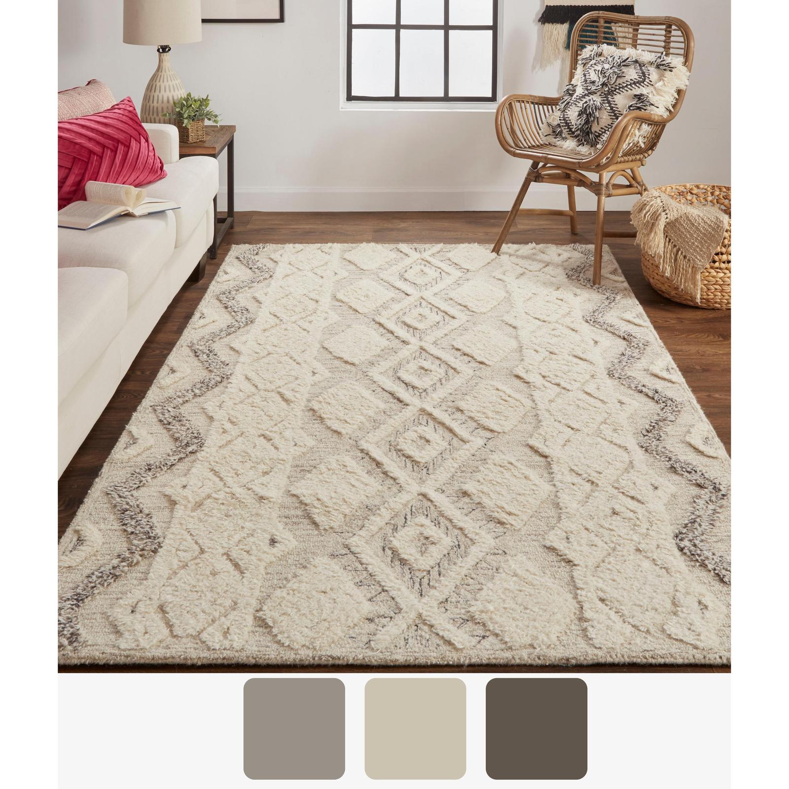 Feizy Anica 8006F Transitional Geometric Rug in Ivory/Taupe/Gray
