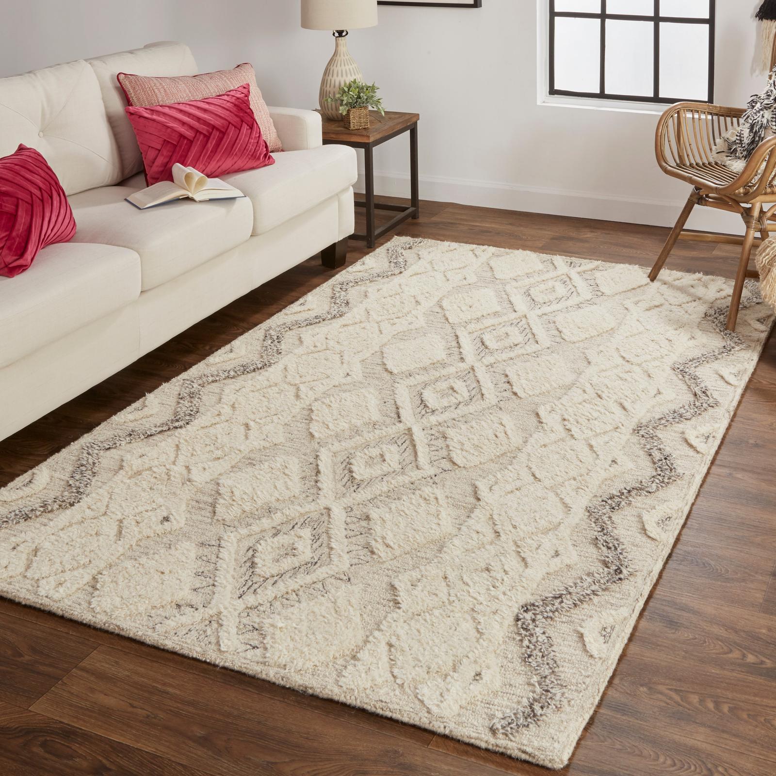 Feizy Anica 8006F Transitional Geometric Rug in Ivory/Taupe/Gray