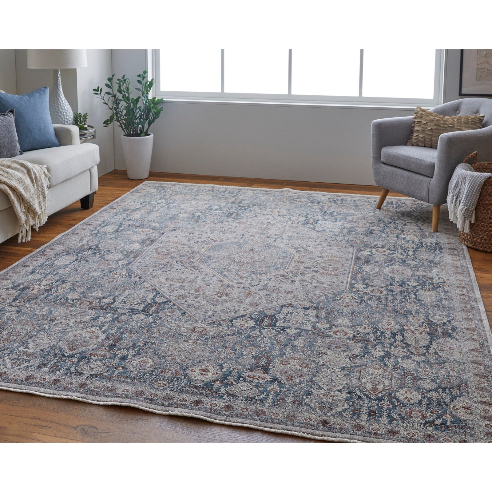Feizy Marquette 39GUF Transitional Medallion in Blue/Ivory