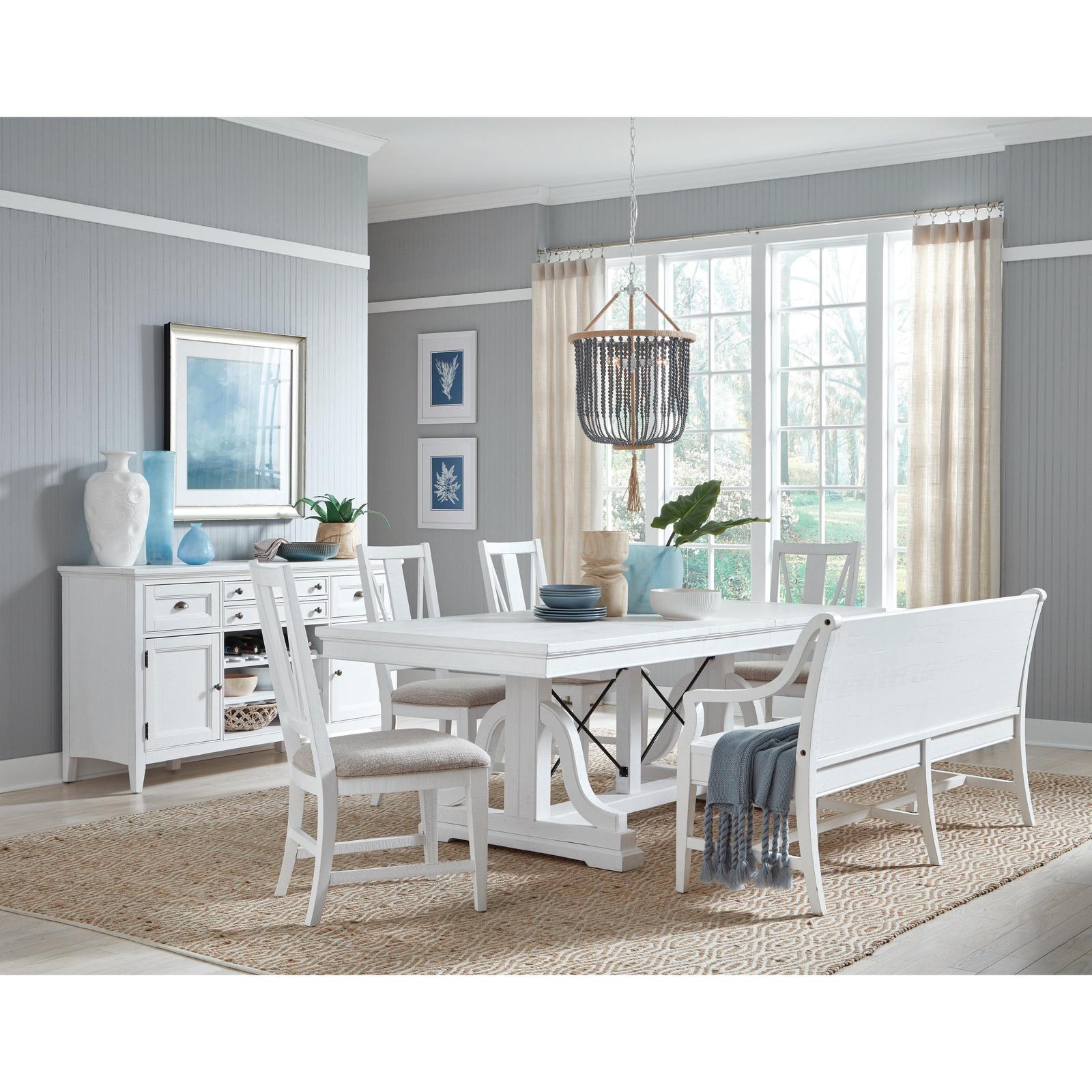 Magnussen Home Heron Cove Chalk White And Dovetail Grey Extendable Trestle Dining Table