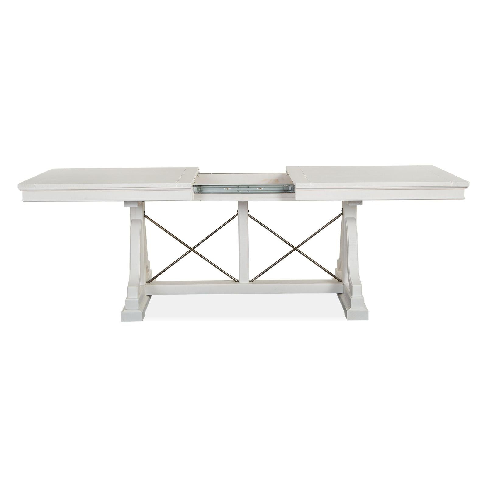 Magnussen Home Heron Cove Chalk White And Dovetail Grey Extendable Trestle Dining Table