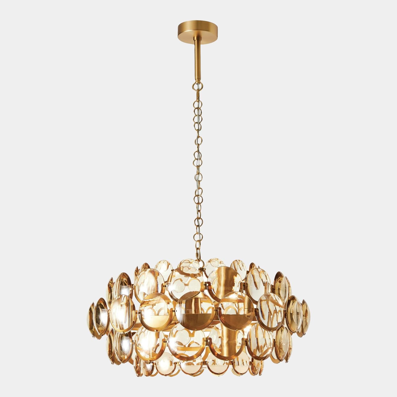 Global Views Brass Cabochon Amber Glass Chandelier