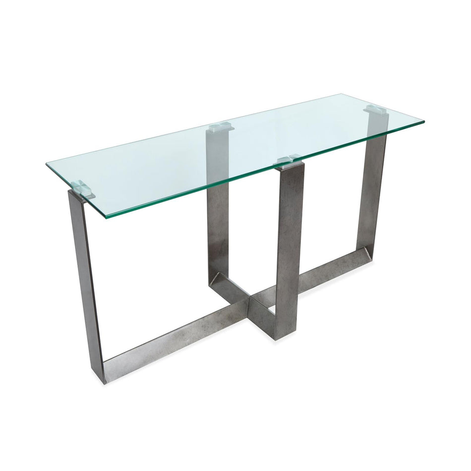 Magnussen Home Holden Aged Pewter & Chrome Pucks Rectangular Sofa Table