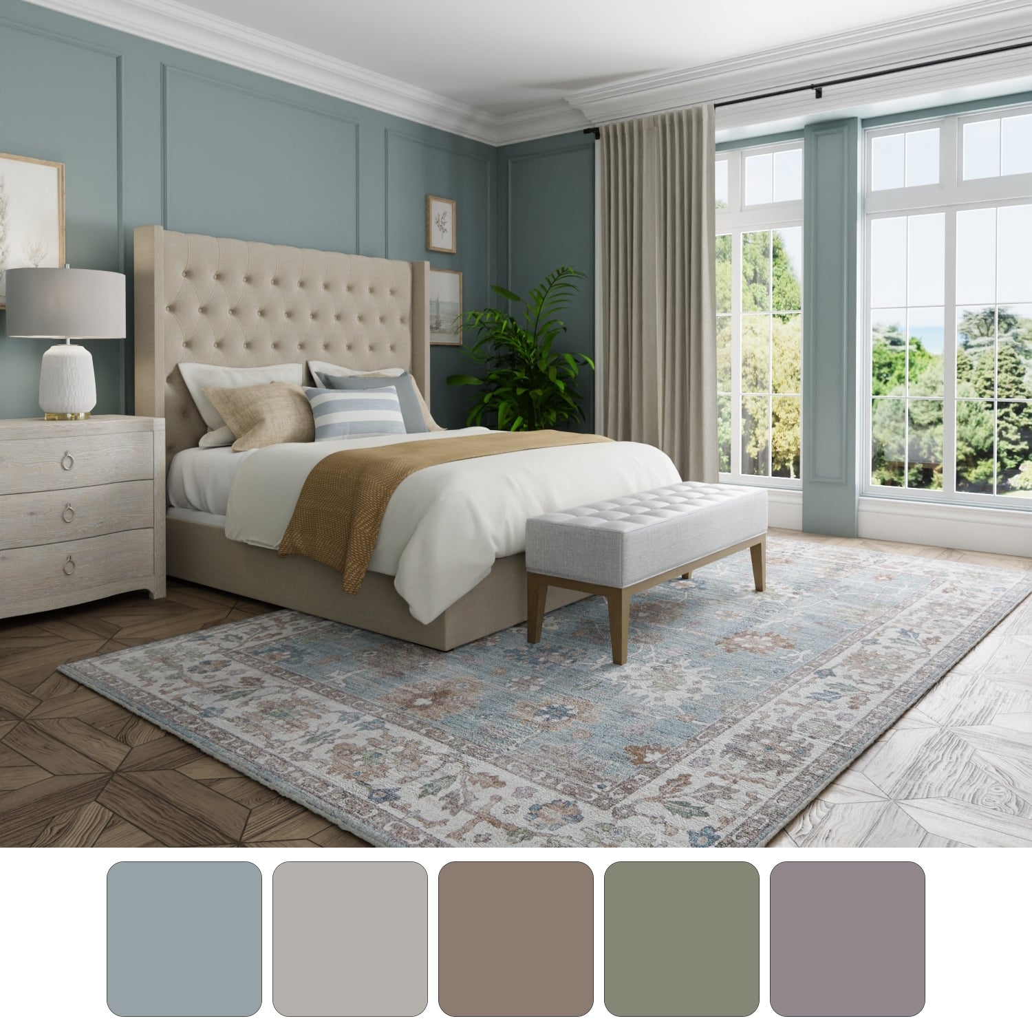 Feizy Dartmouth 39QNF Transitional Floral & Botanical Rug in Blue/Ivory/Brown