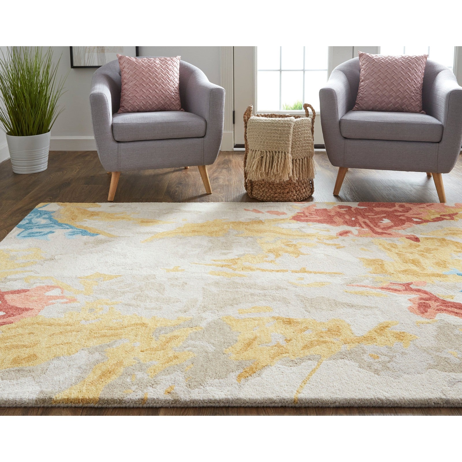 Feizy Everley 8646F Modern Abstract in Ivory/Yellow/Blue