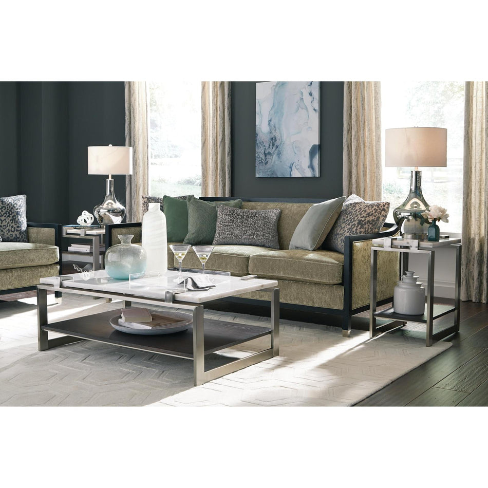 Magnussen Home Paradox Pearl White And Roasted Almond And Brushed Platinum Rectangular End Table