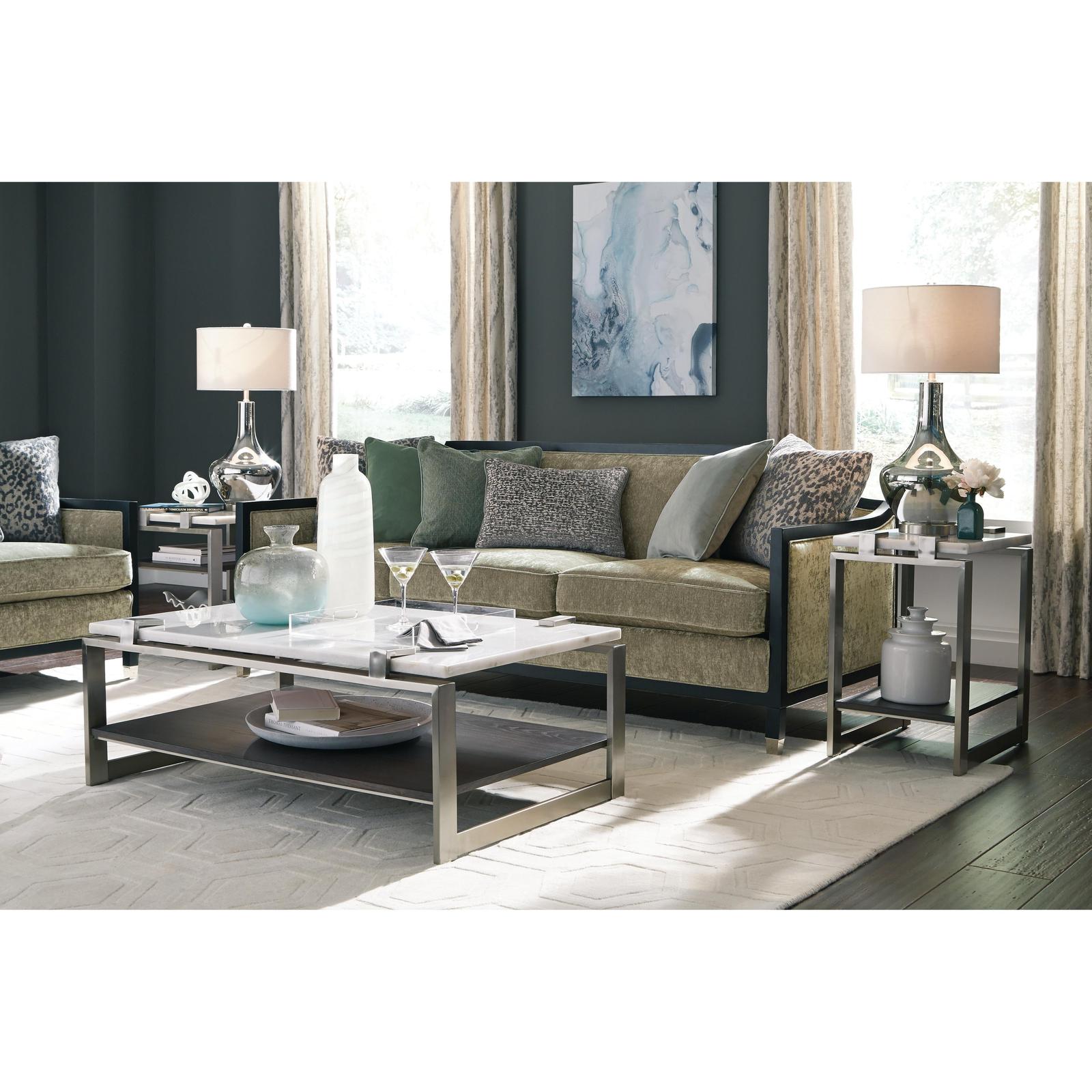 Magnussen Home Paradox Pearl White And Roasted Almond And Brushed Platinum Rectangular Sofa Table