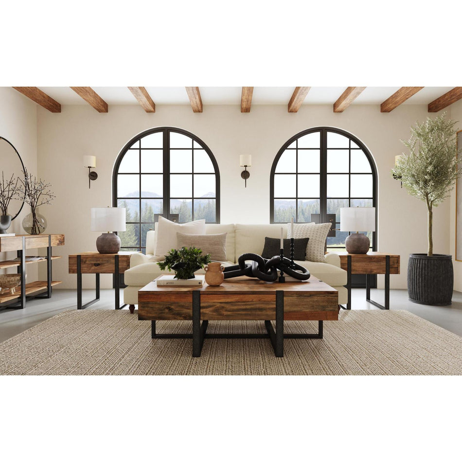 Magnussen Home Prescott Rustic Honey And Distressed Iron Rectangular Sofa Table
