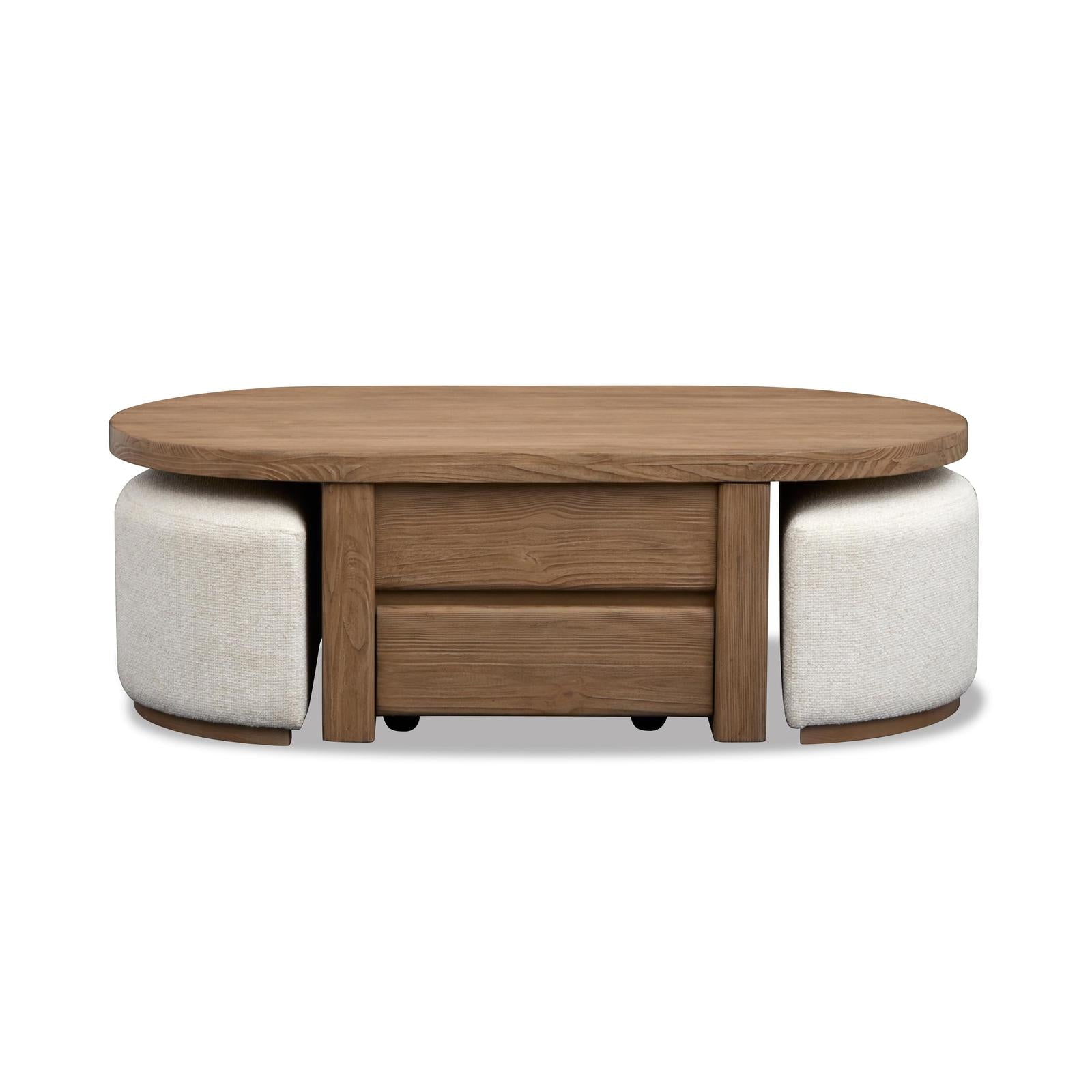 Magnussen Home Hayden Golden Oat Lift Top Storage Cocktail Table With Casters & 2 Uph.Stools