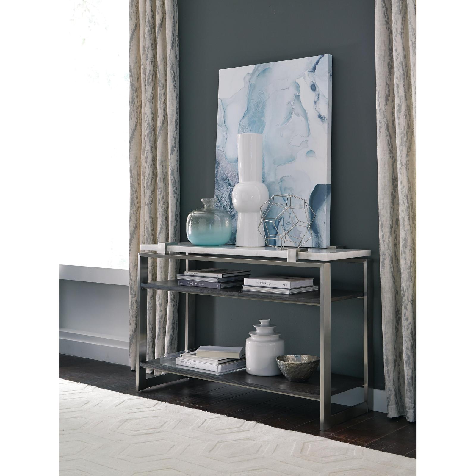 Magnussen Home Paradox Pearl White And Roasted Almond And Brushed Platinum Rectangular Sofa Table