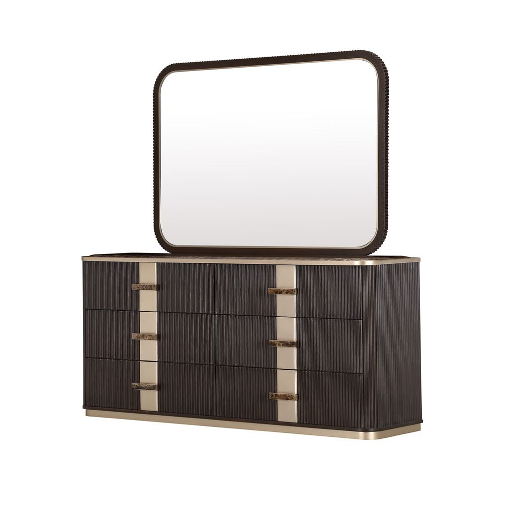 Michael Amini West Kensington Dresser with Mirror - Medium Espresso