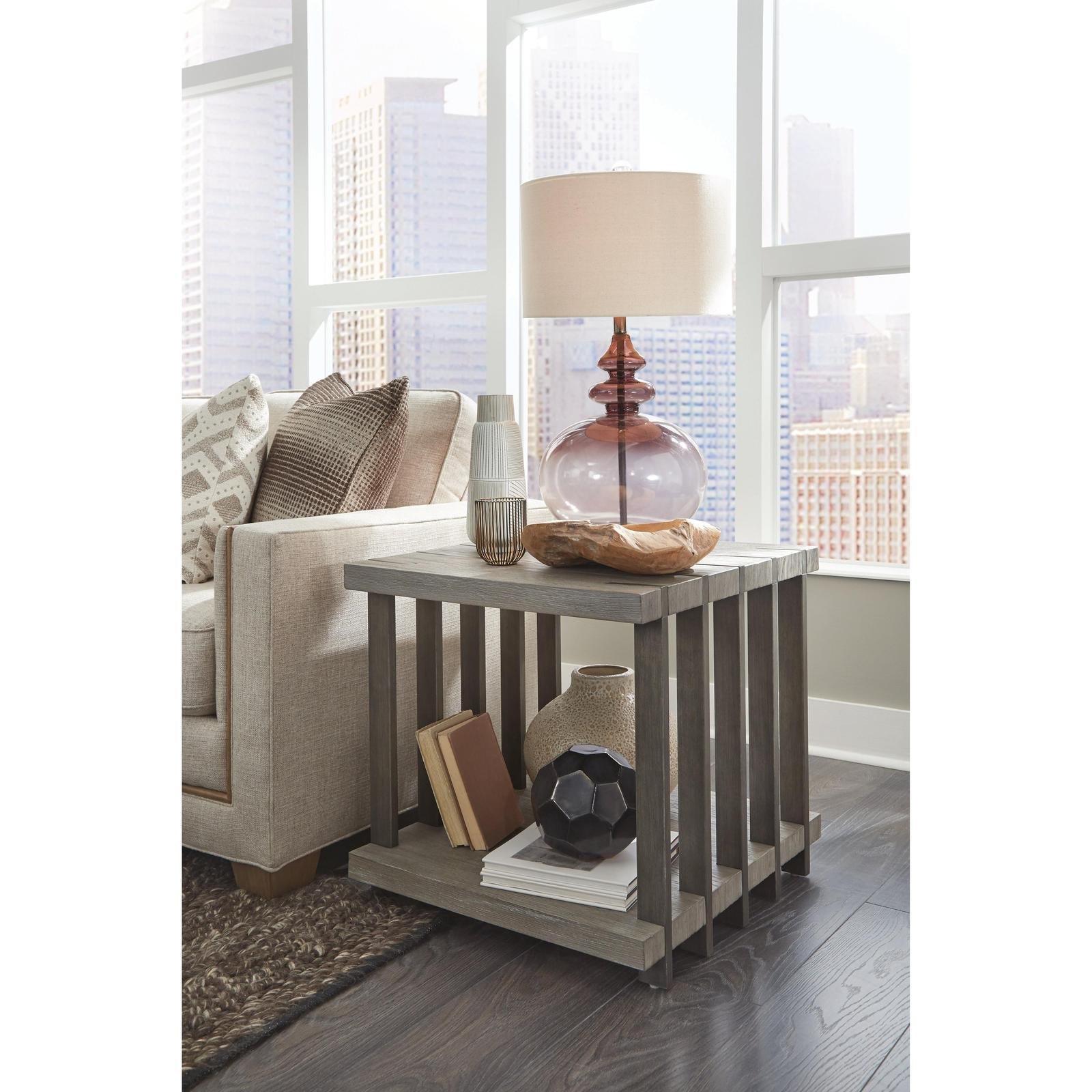 Magnussen Home Eldridge Weathered Gravel And Satin Bronze Rectangular End Table