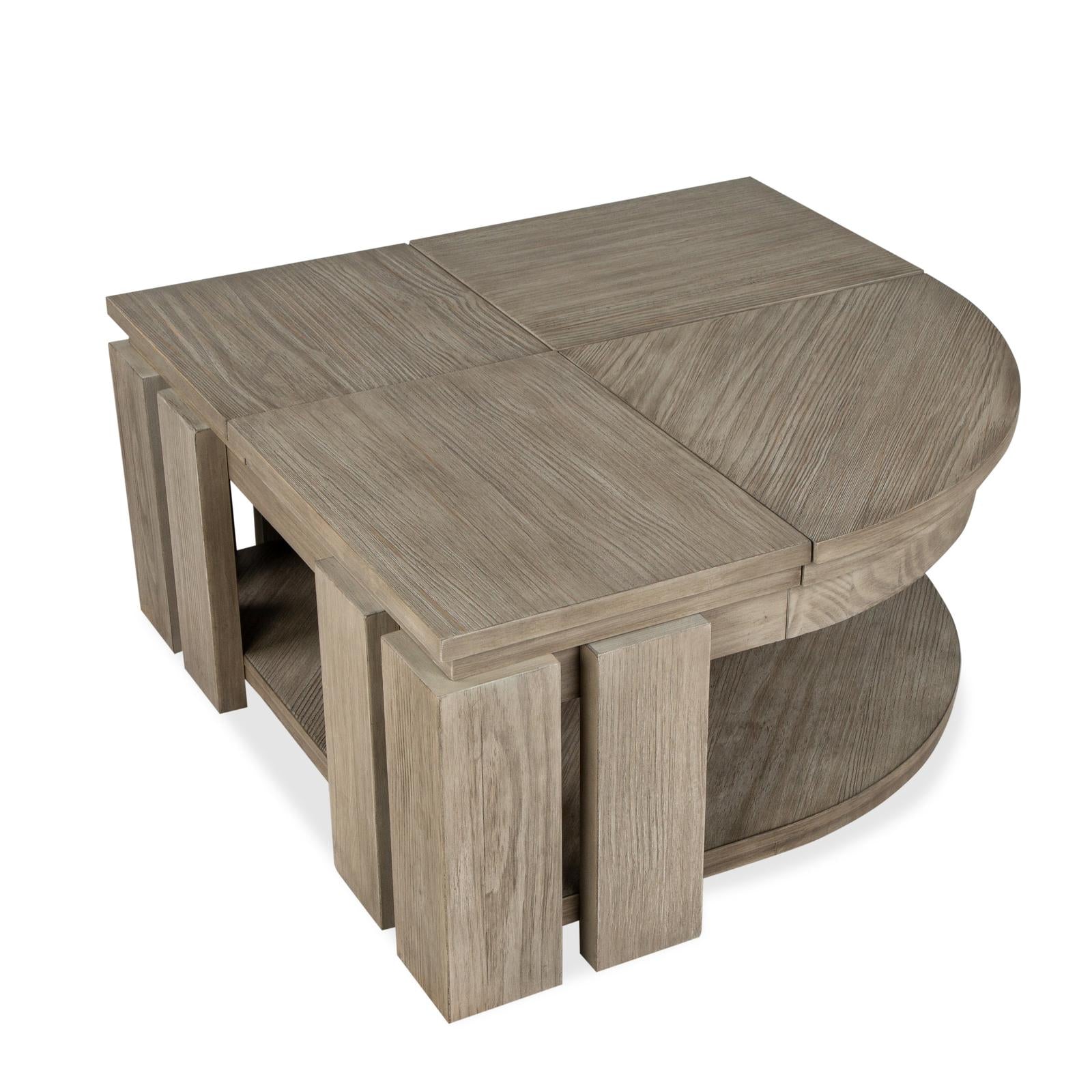 Magnussen Home Conrad Stone Harbor Grey Pie Shaped Lift Top Storage Cocktail Table With Casters