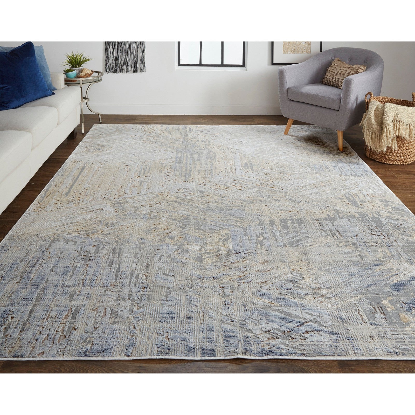 Feizy Laina 39G6F Transitional Abstract in Tan/Ivory/Gray