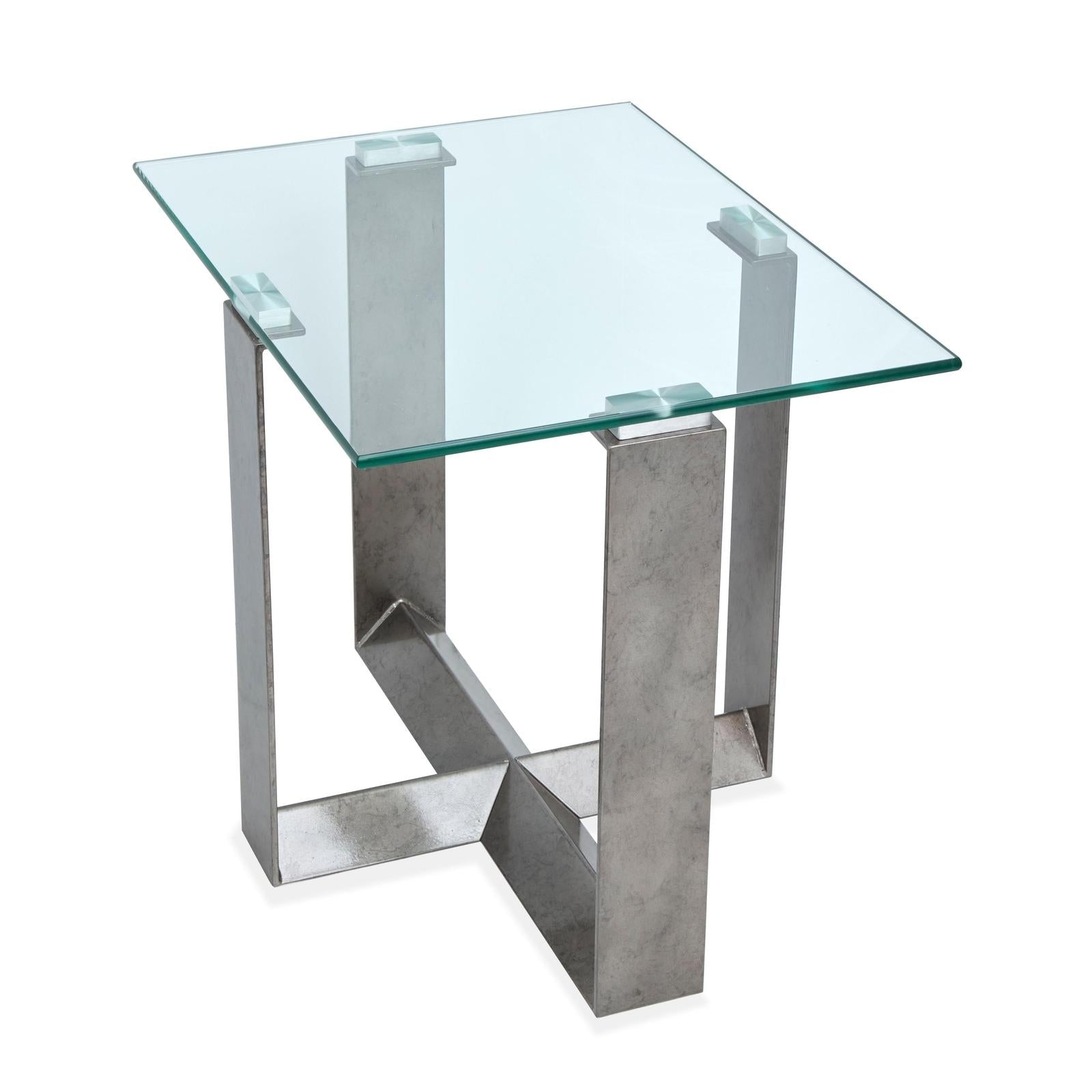 Magnussen Home Holden Aged Pewter & Chrome Pucks Rectangular End Table