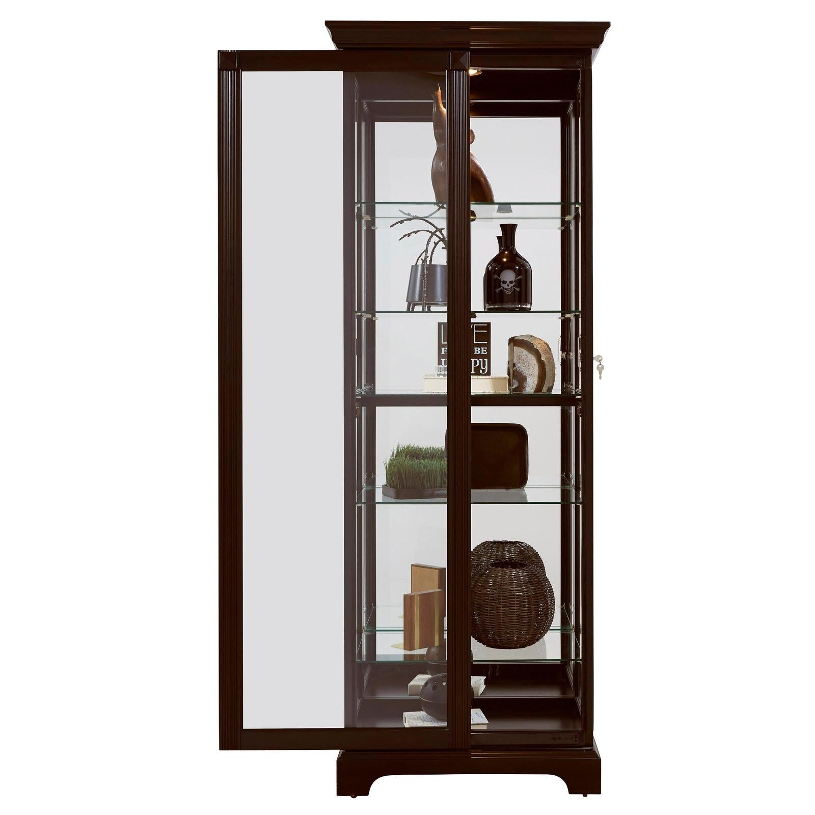 Pulaski Curios Deep Cherry Brown Locking Slide Door 5 Shelf Curio Cabinet