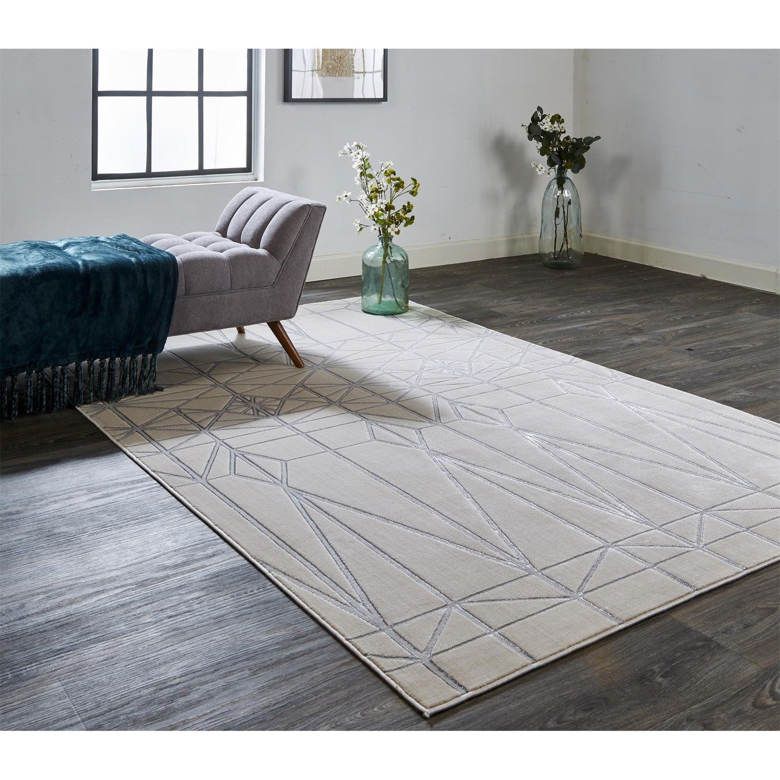 Feizy Micah 3045F Modern Geometric in White/Silver/Gray