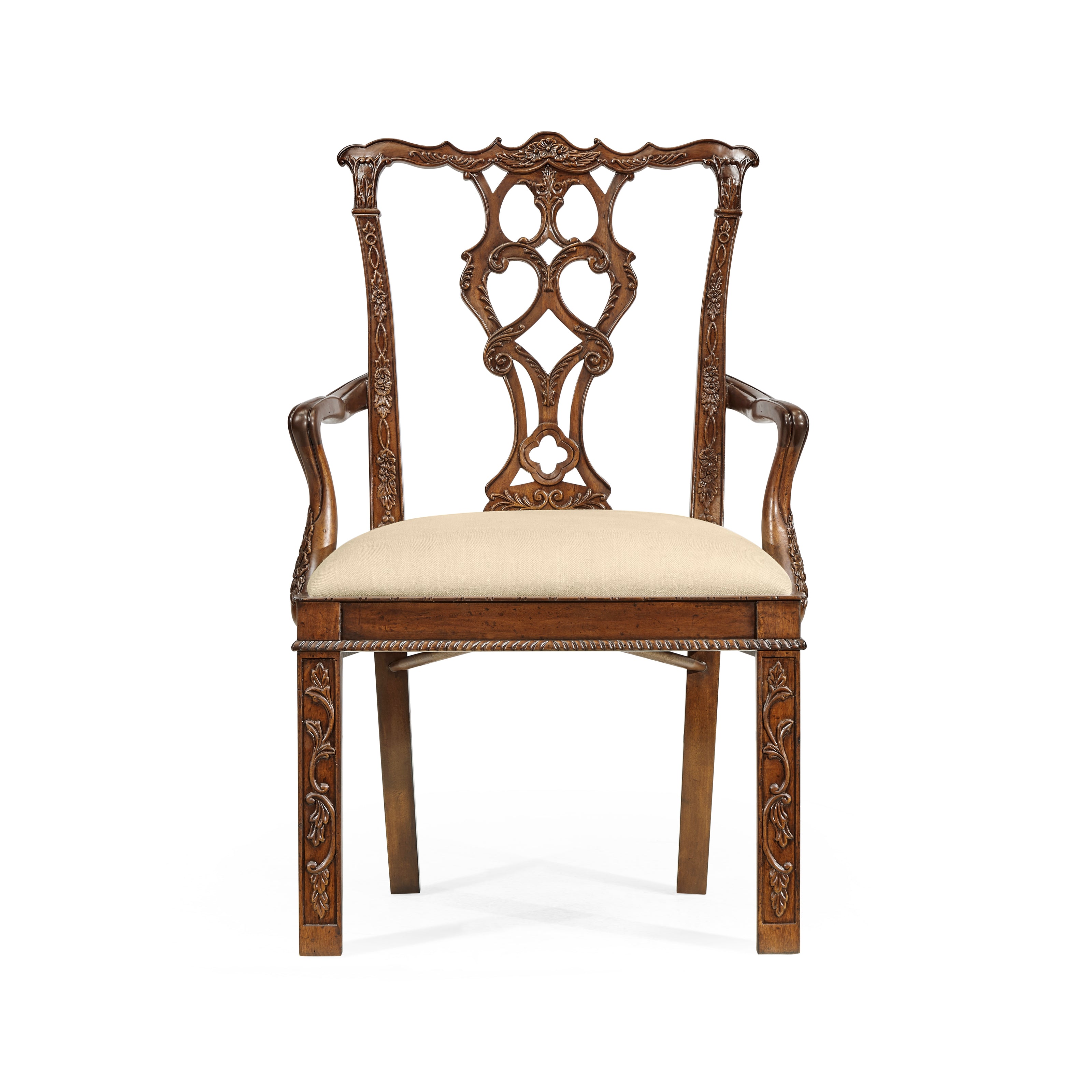 Jonathan Charles Chippendale Rococo Quatrefoil Arm Chair