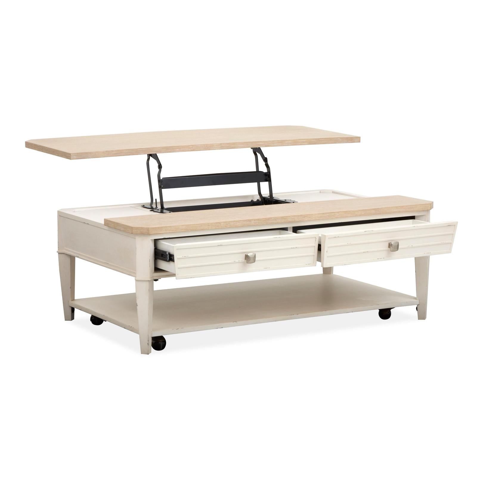 Salt Life Home Echo Isles Sea Pearl and Driftwood Lift Top Storage Cocktail Table with Casters