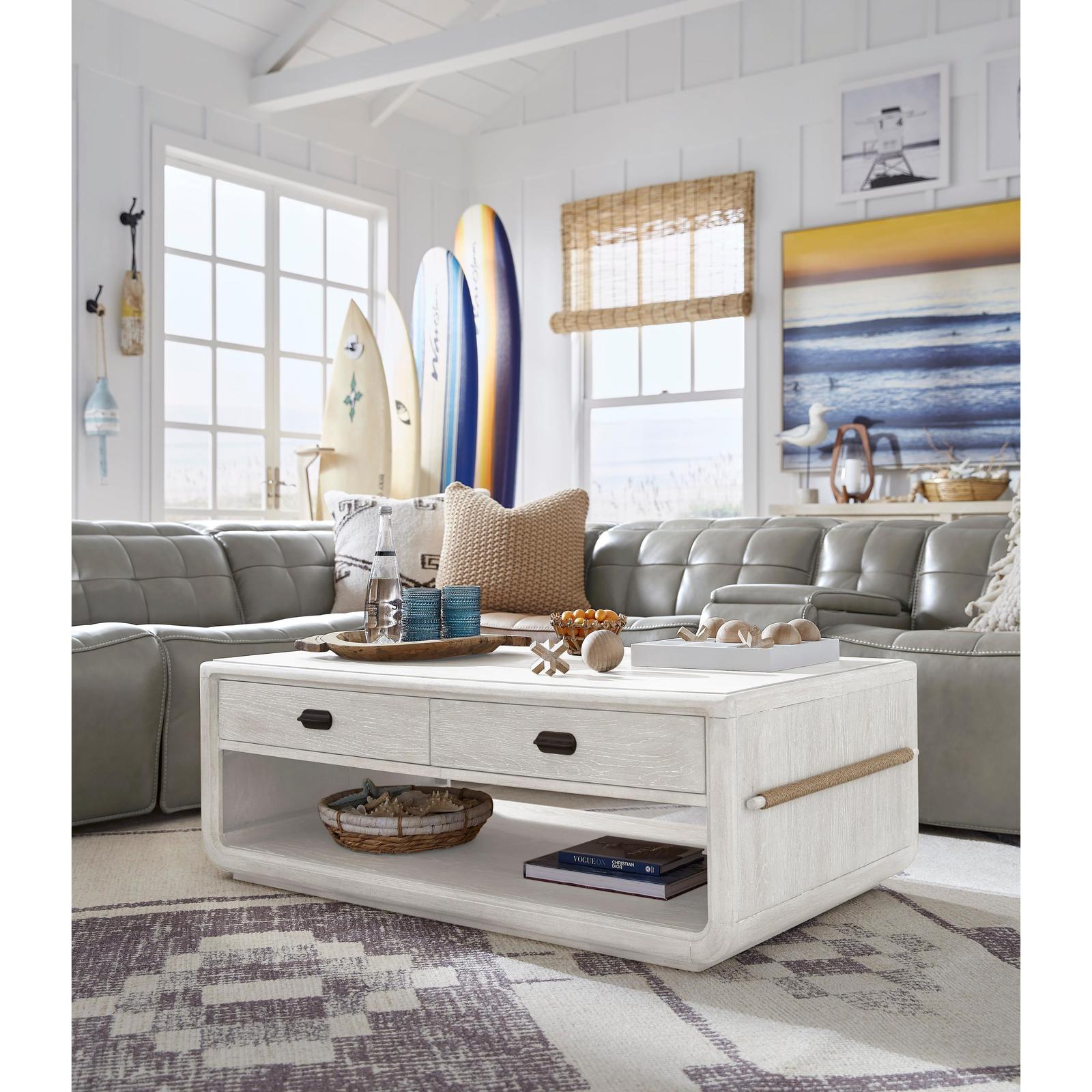 Salt Life Home Sunset Cove Moonlight Pearl Rectangular Cocktail Table with Casters
