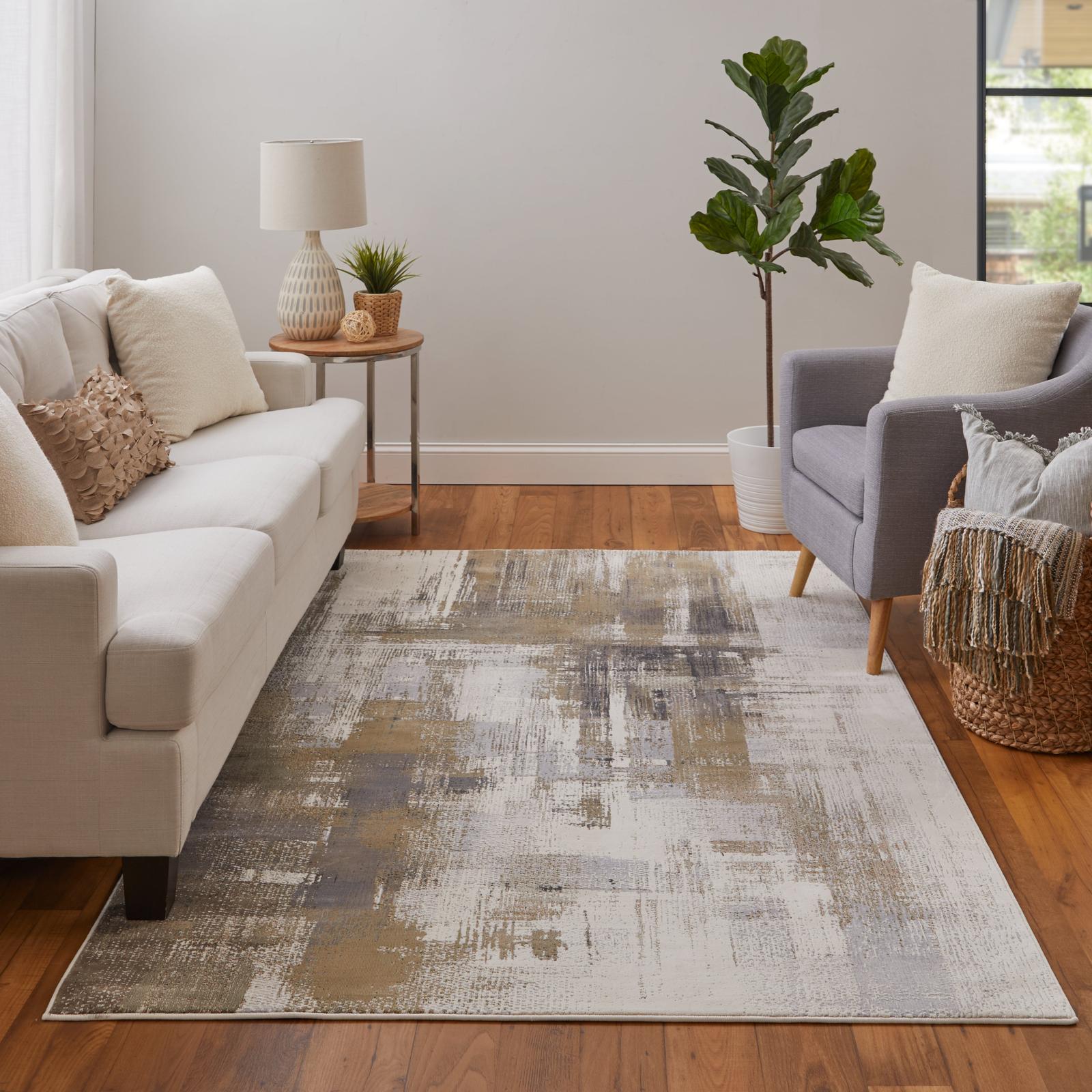 Feizy Mandana 39LYF Modern Abstract Rug in Brown/Ivory