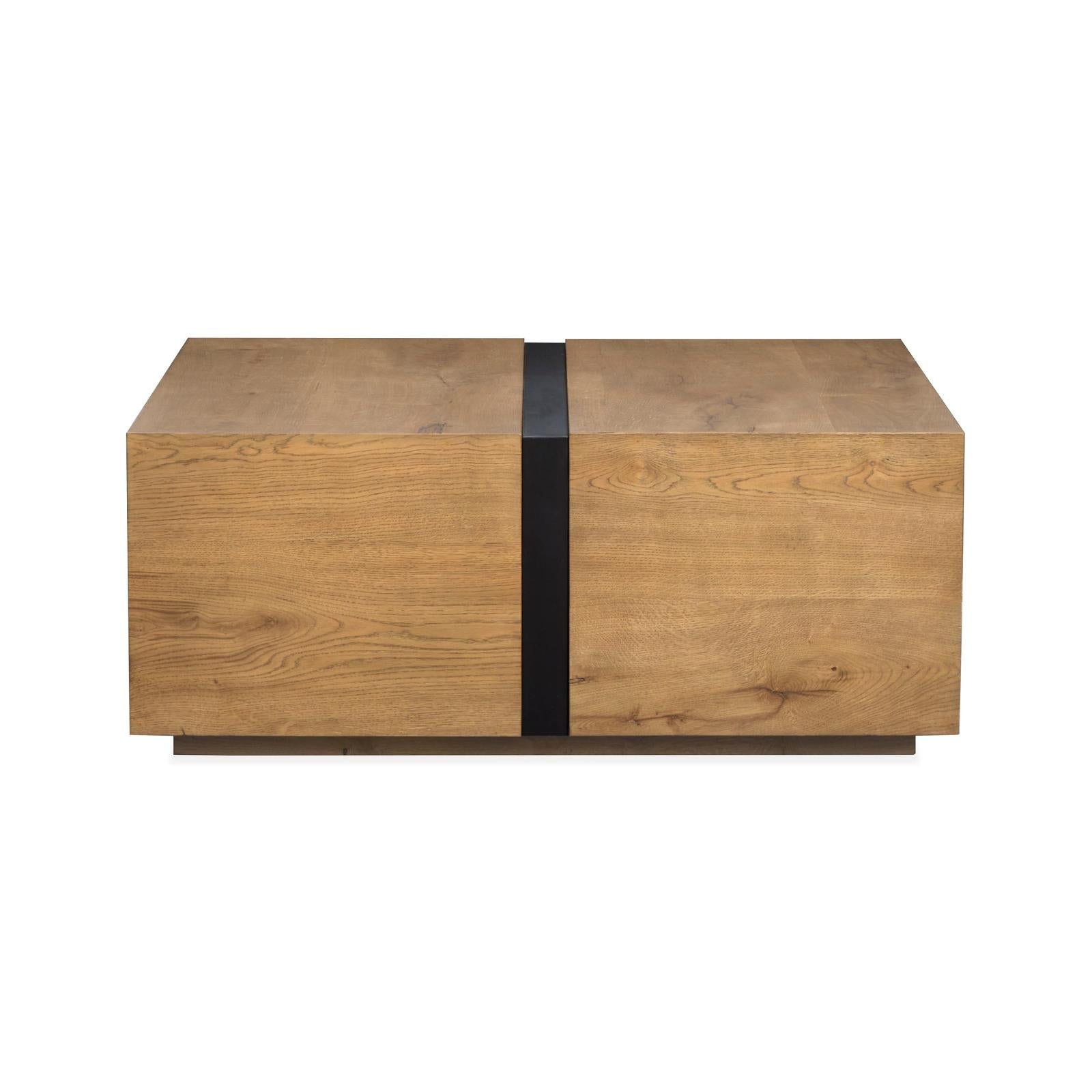 Magnussen Home Ripley Rustic Caramel And Dark Bronze Square Cocktail Table With Casters