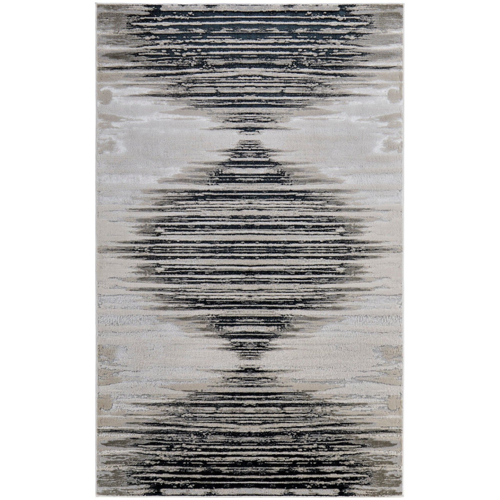 Feizy Micah 39LRF Modern Diamond Rug in Black/Silver/Taupe