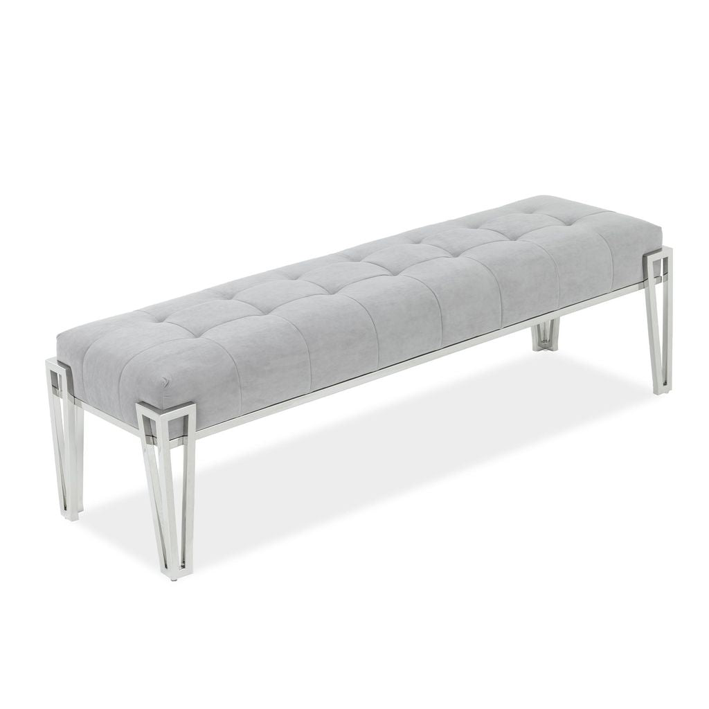 Michael Amini Rose Velvet Accent Bench - Gray/Chrome