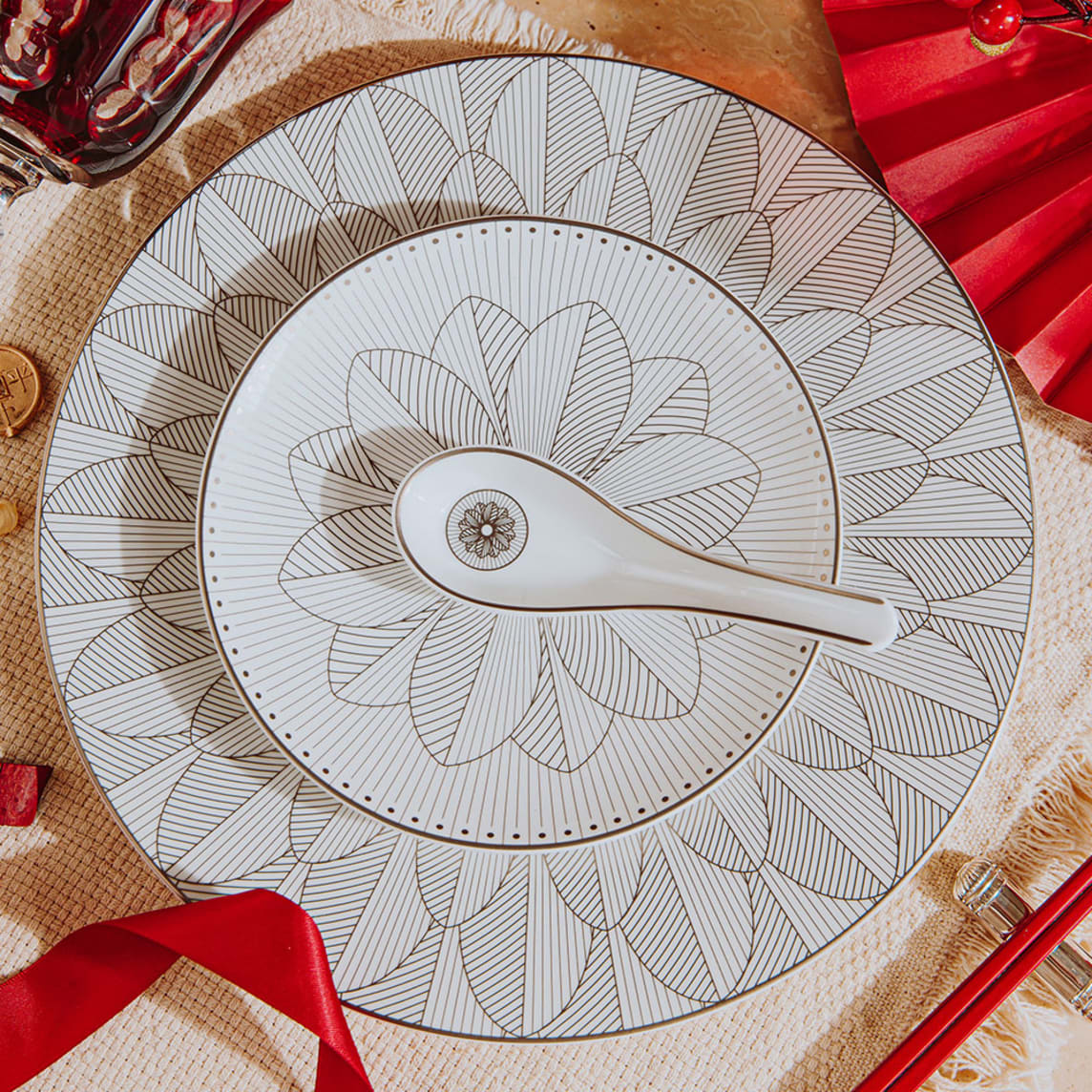 Christofle Malmaison Impériale Porcelain Soup Spoon