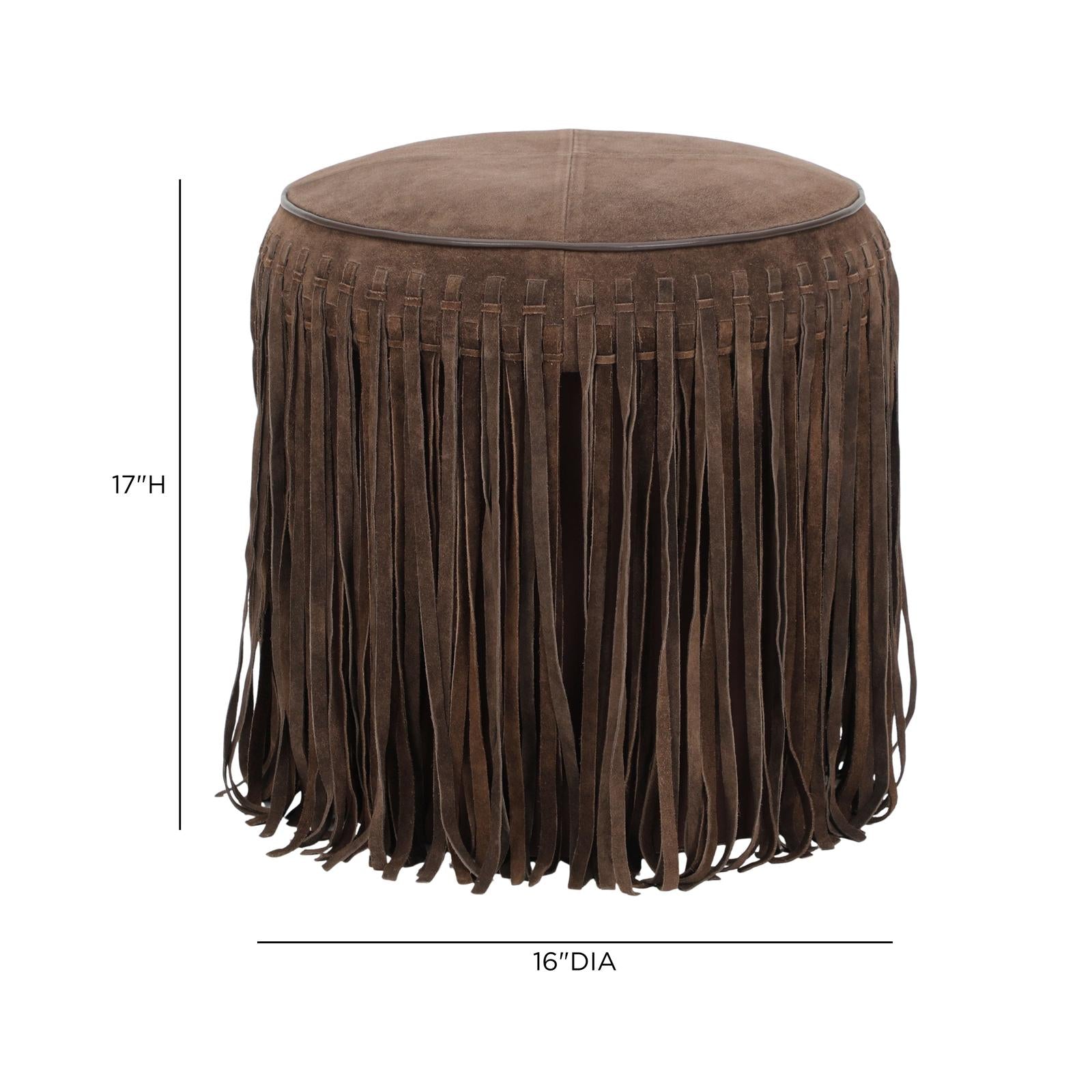 TOV Furniture Daphne Round Suede Fringe Ottoman