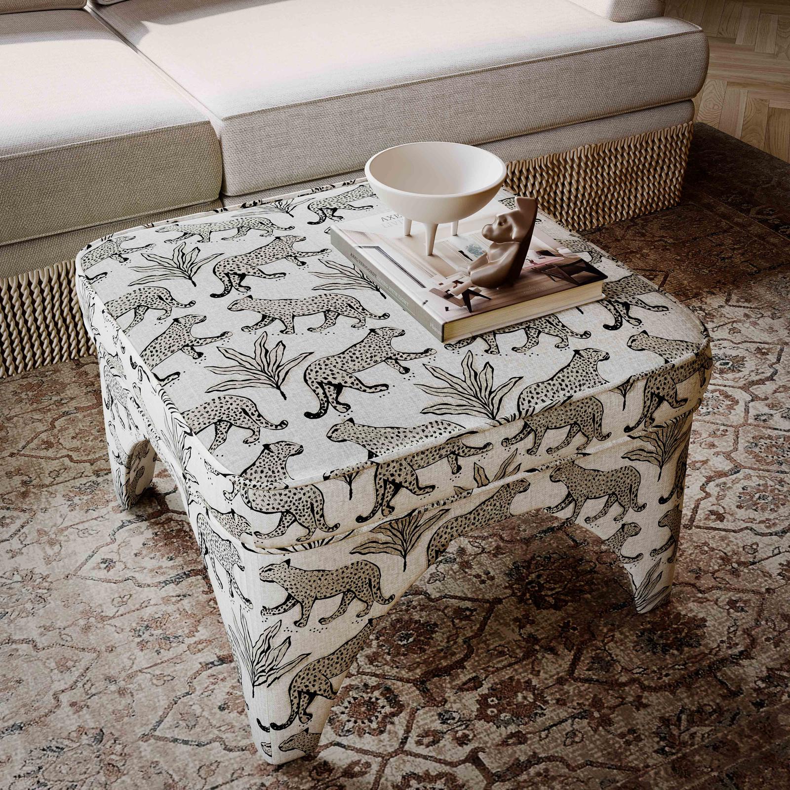 TOV Furniture Raji Leopard Performance Jacquard Ottoman
