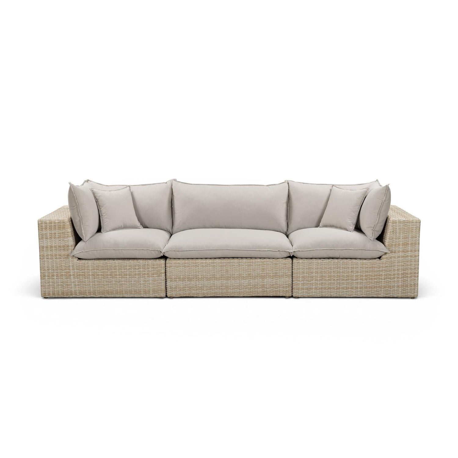 TOV Furniture Cali 120" Performance Fabric & Wicker Outdoor Sofa Clearance