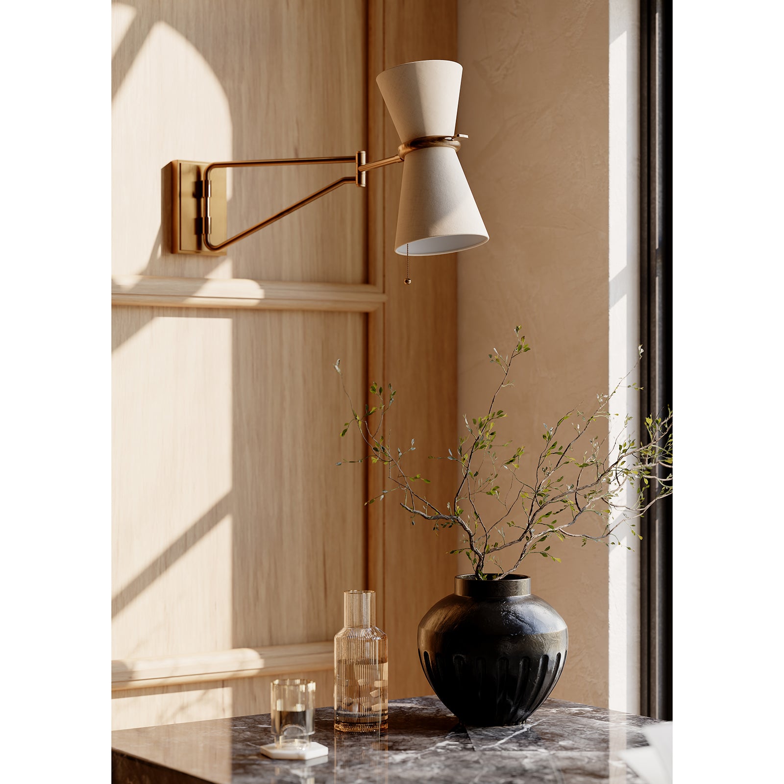 Gable Antique Natural Brass Swing Arm Sconce