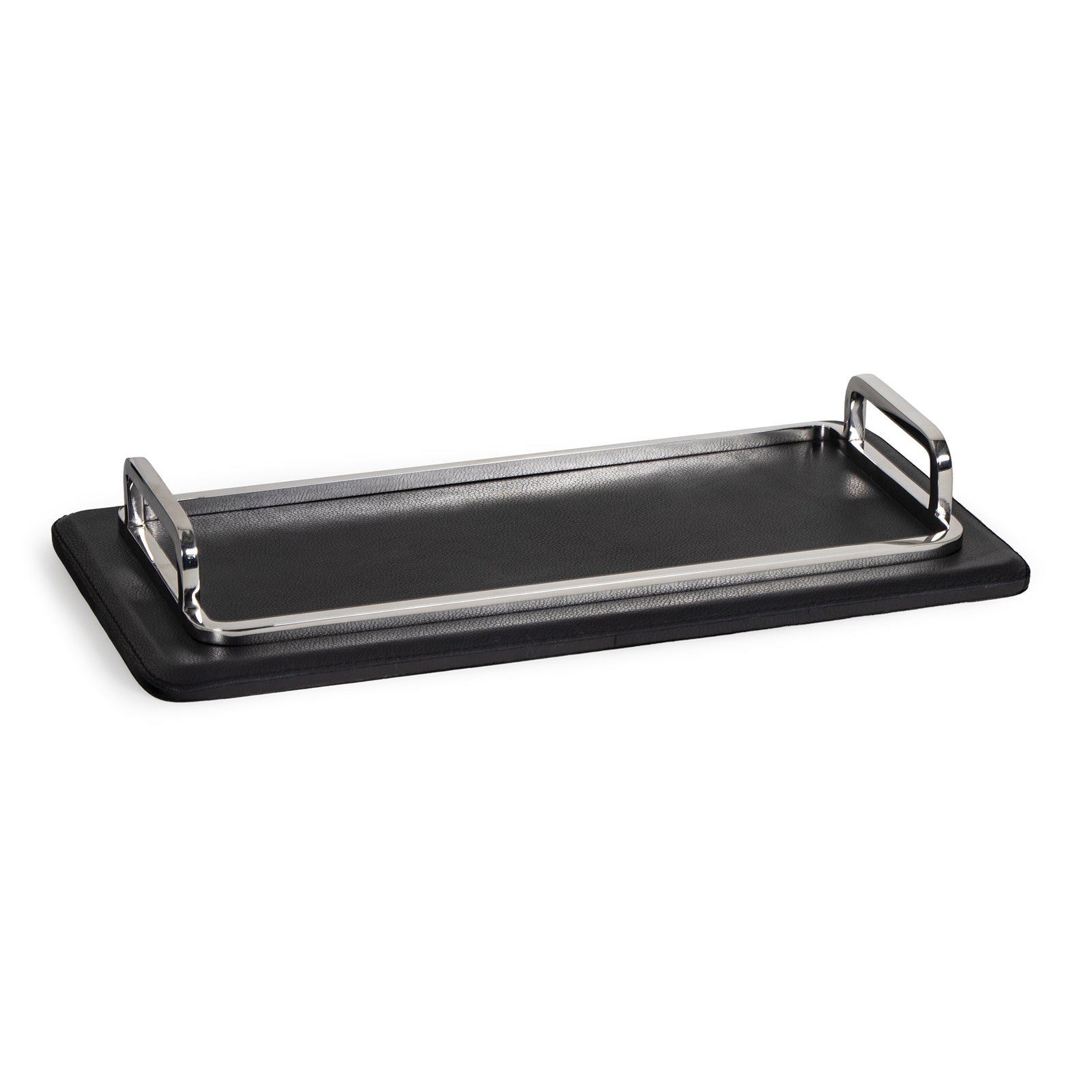 Greyson Leather Polished Nickel Rectangle Tray