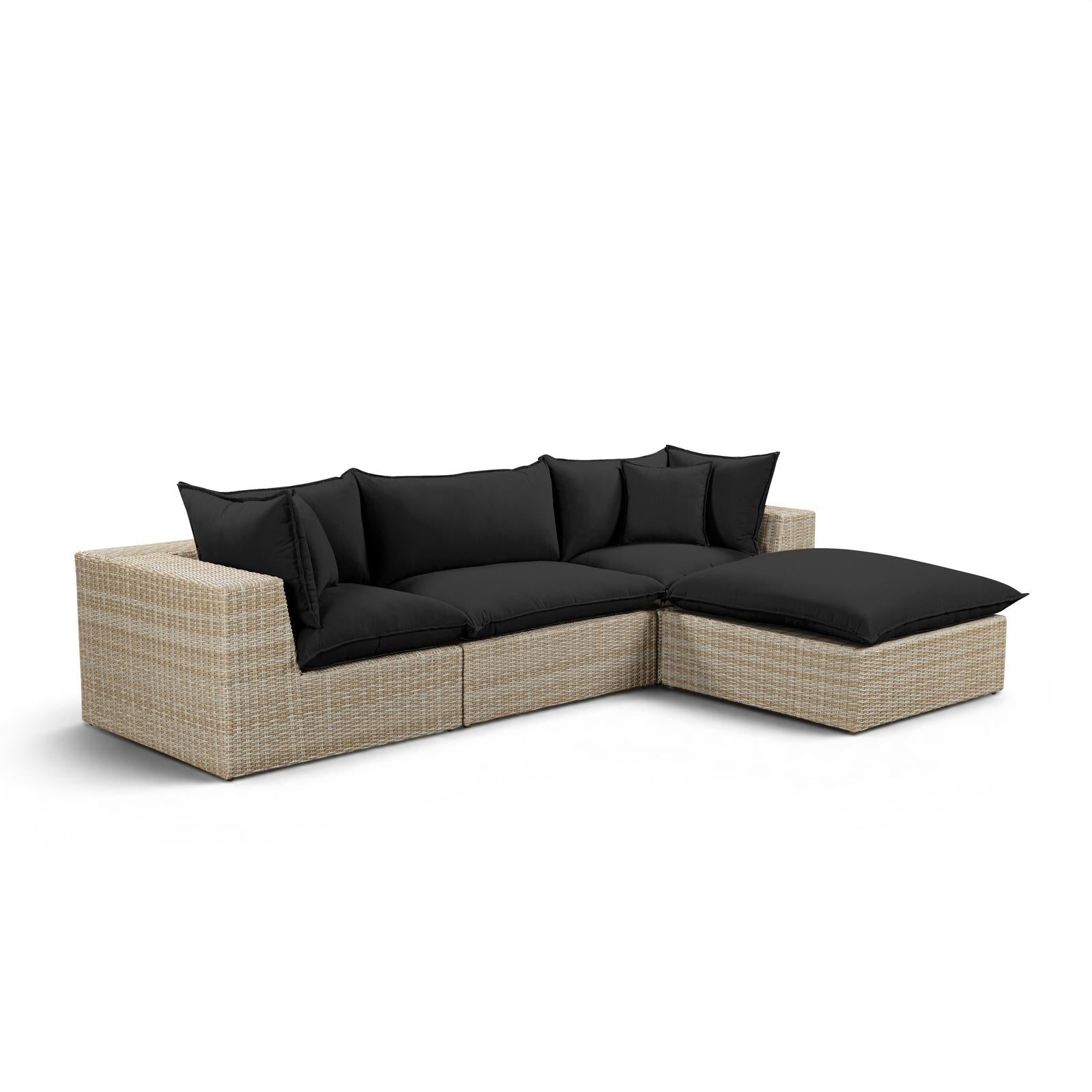 TOV Furniture Cali 4-Piece Performance Fabric & Wicker Outdoor Sectional
