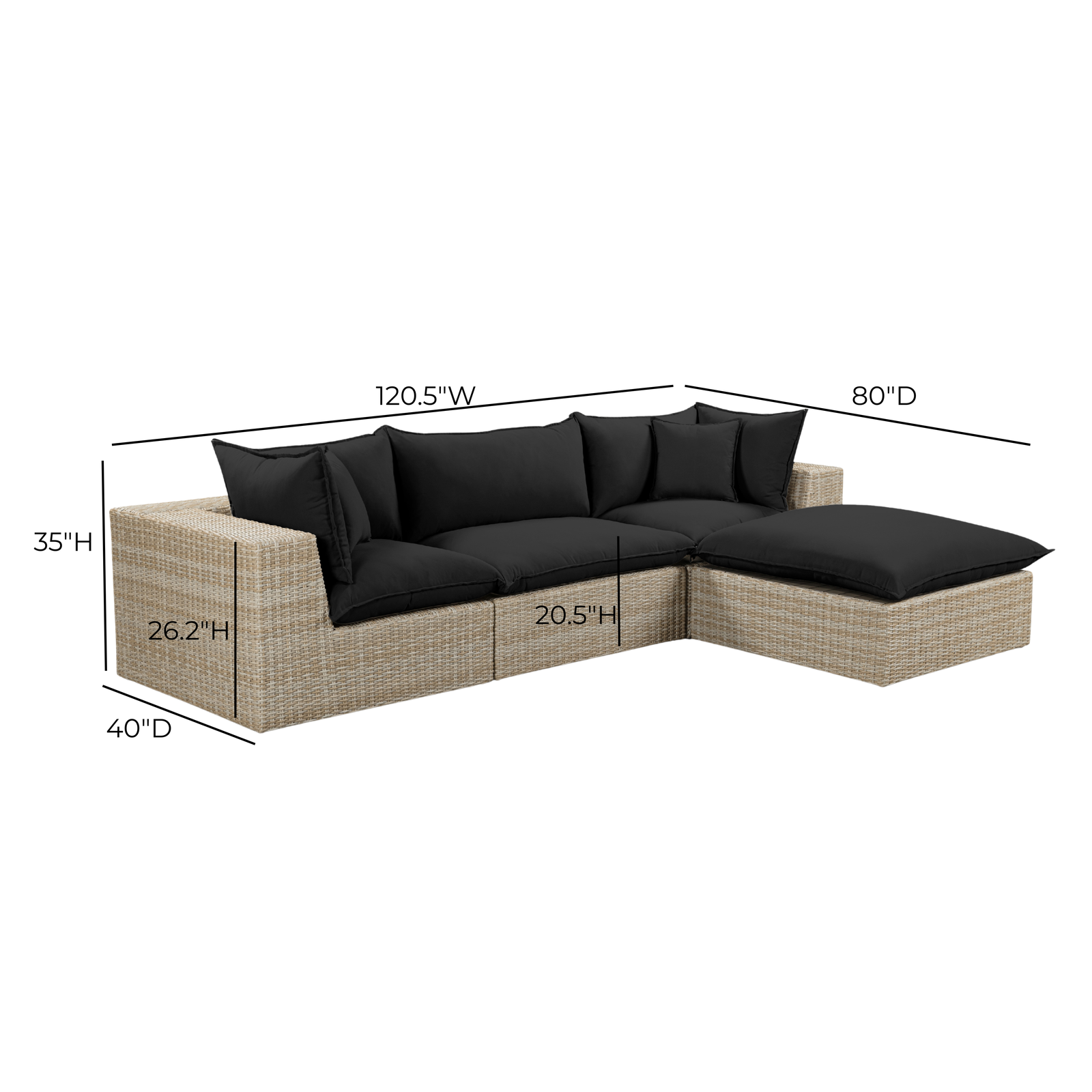 TOV Furniture Cali 4-Piece Performance Fabric & Wicker Outdoor Sectional