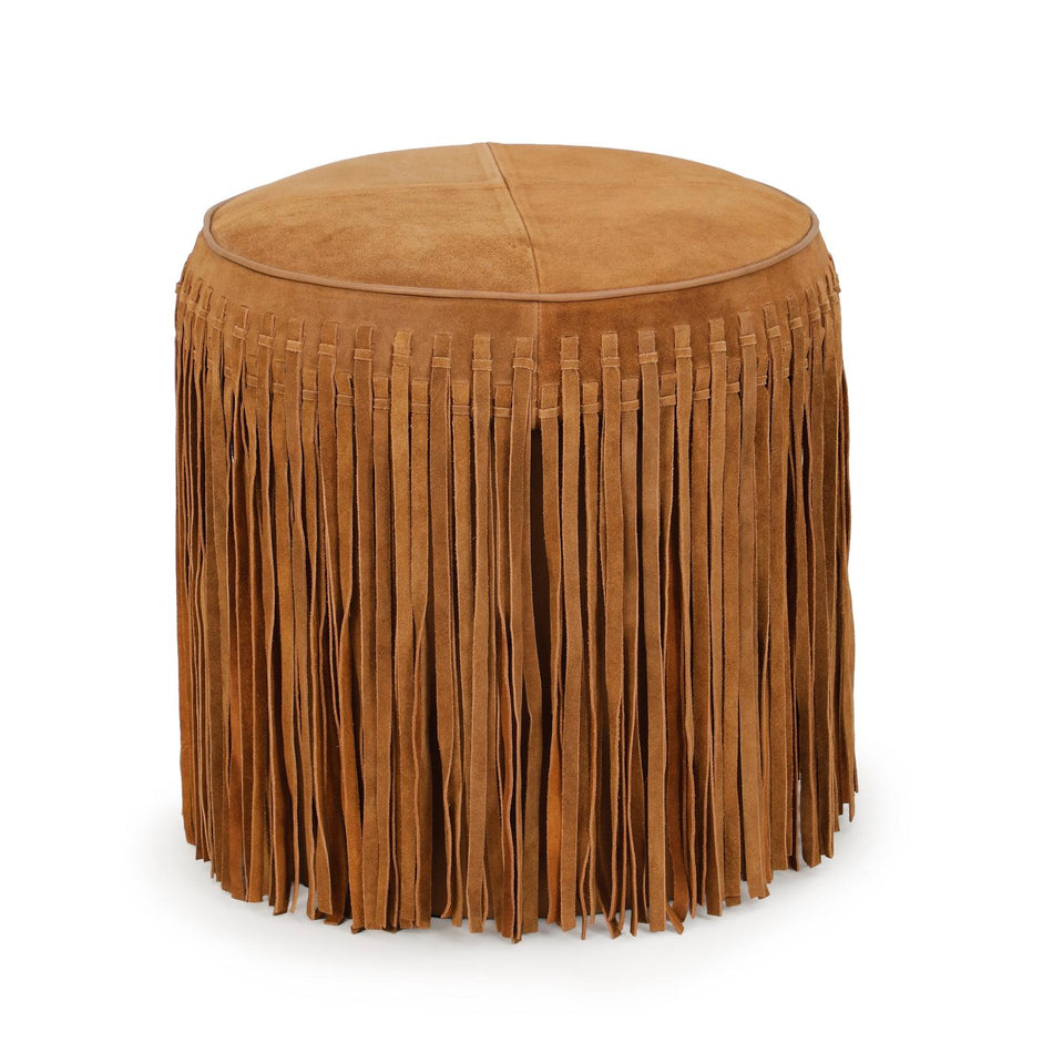 TOV Furniture Daphne Round Suede Fringe Ottoman