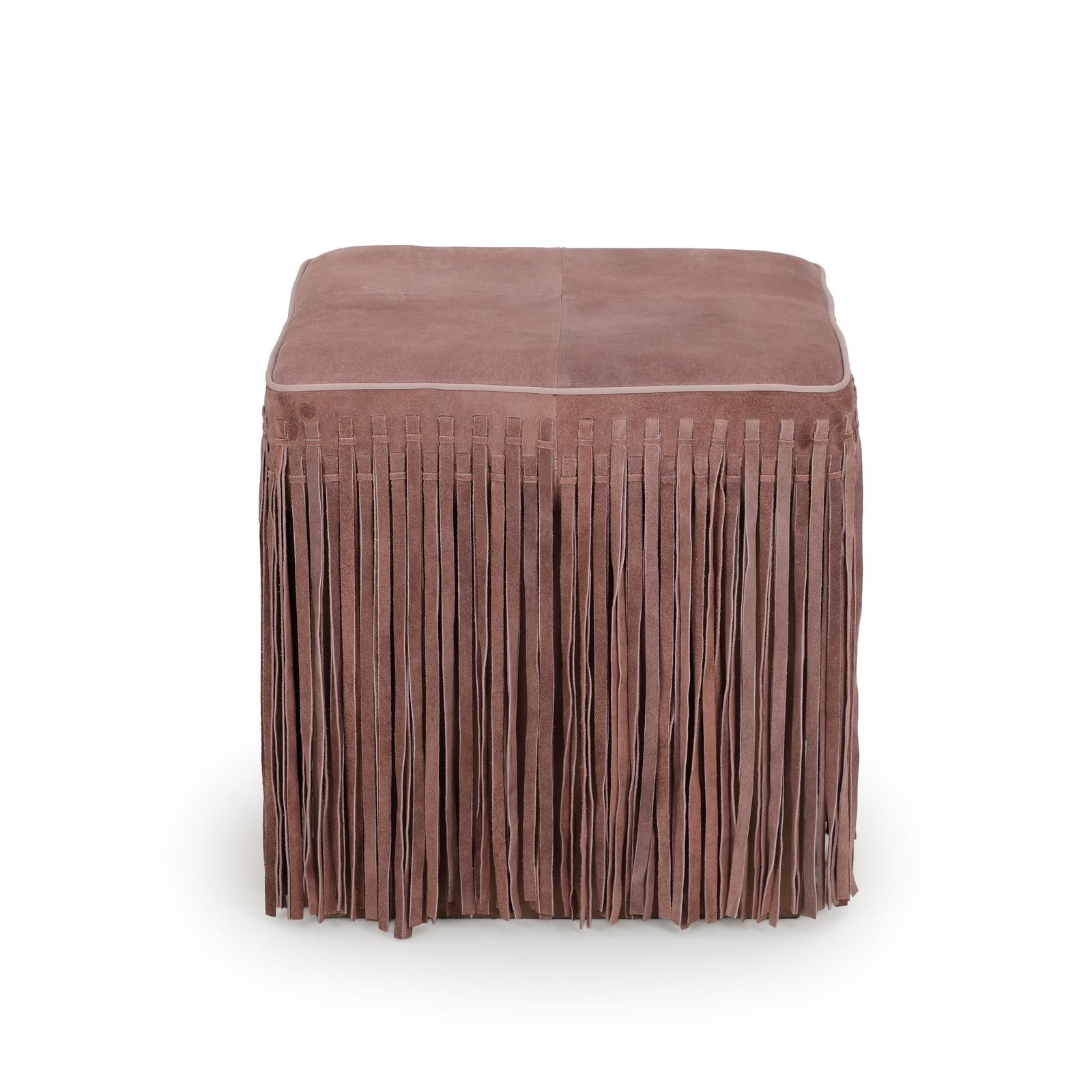 TOV Furniture Daphne Square Suede Fringe Ottoman