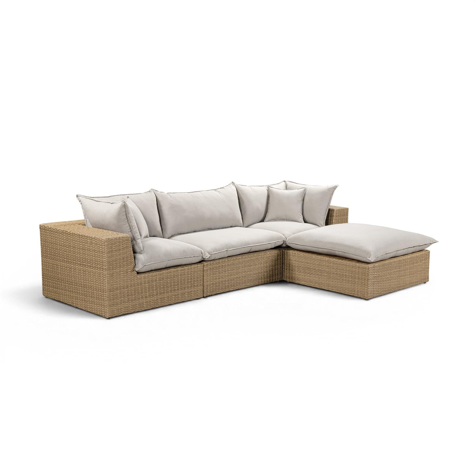 TOV Furniture Cali 4-Piece Performance Fabric & Wicker Outdoor Sectional