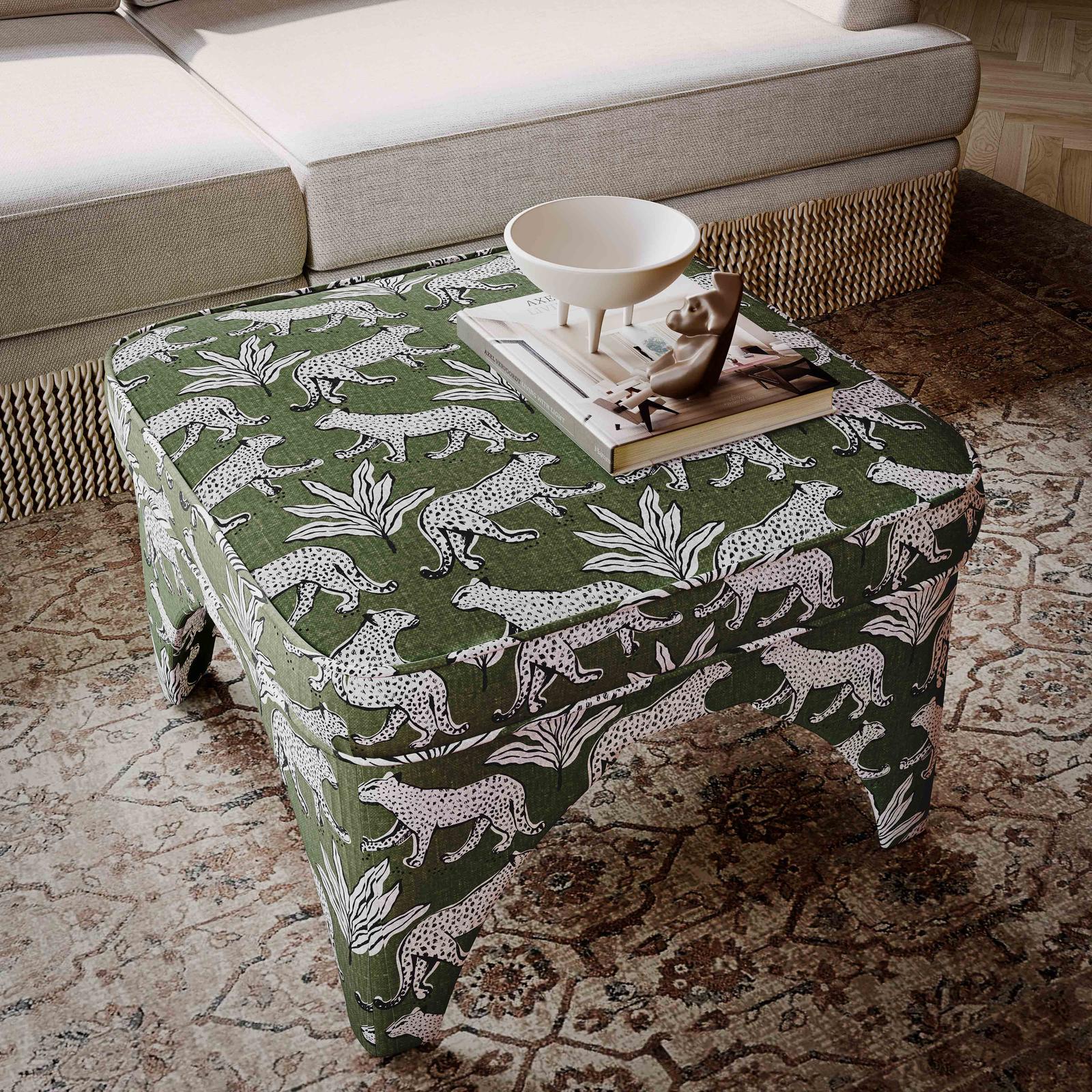 TOV Furniture Raji Leopard Performance Jacquard Ottoman