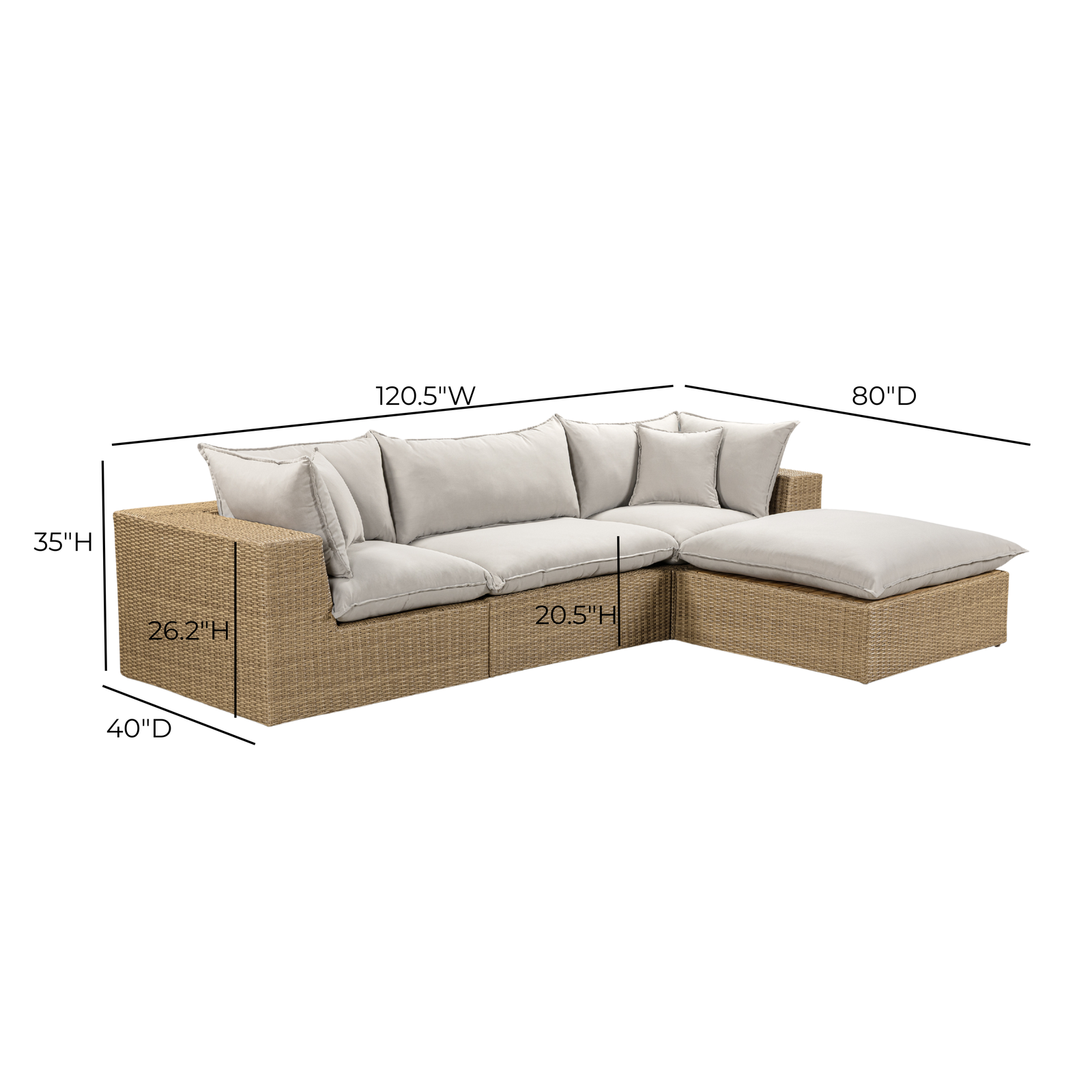 TOV Furniture Cali 4-Piece Performance Fabric & Wicker Outdoor Sectional