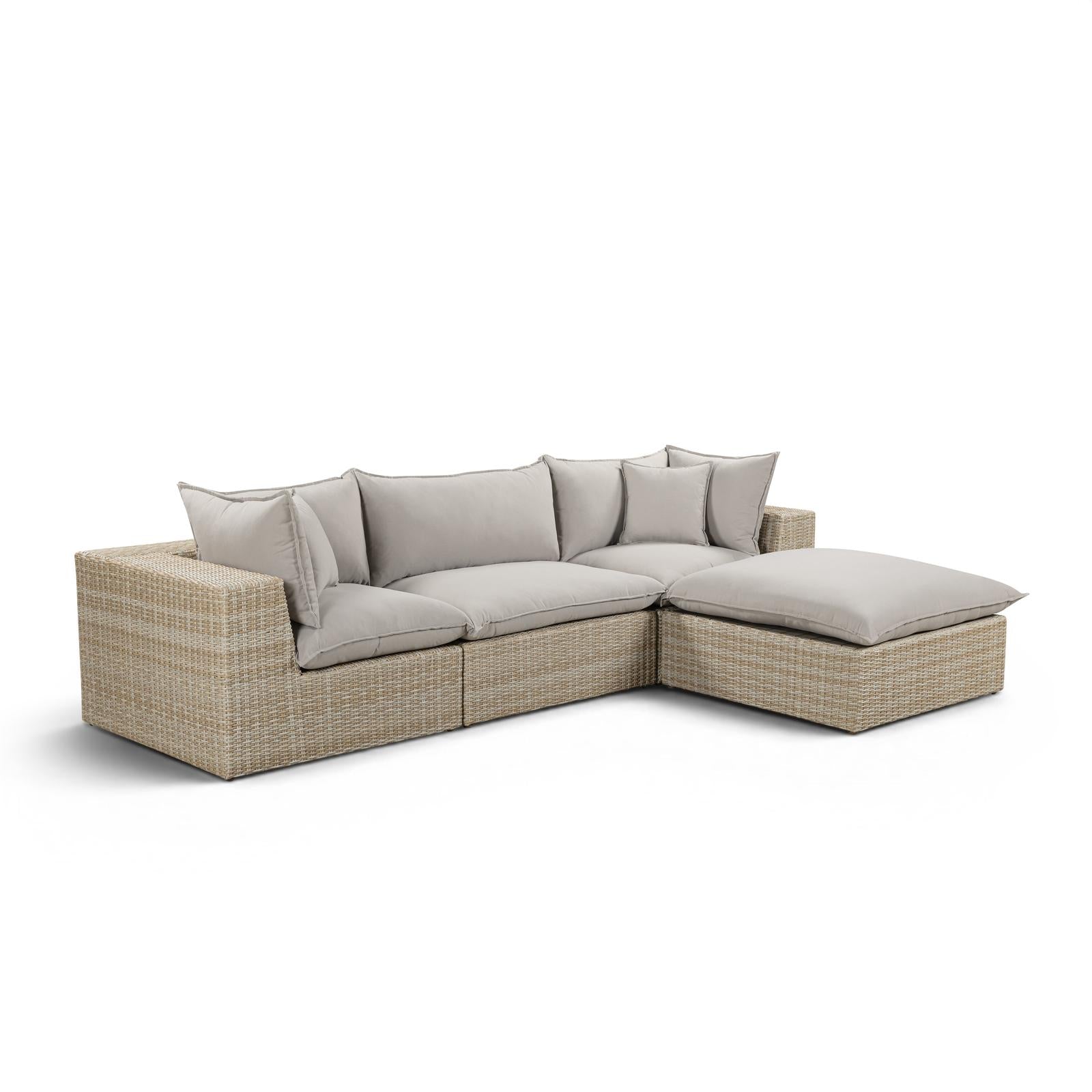 TOV Furniture Cali 4-Piece Performance Fabric & Wicker Outdoor Sectional