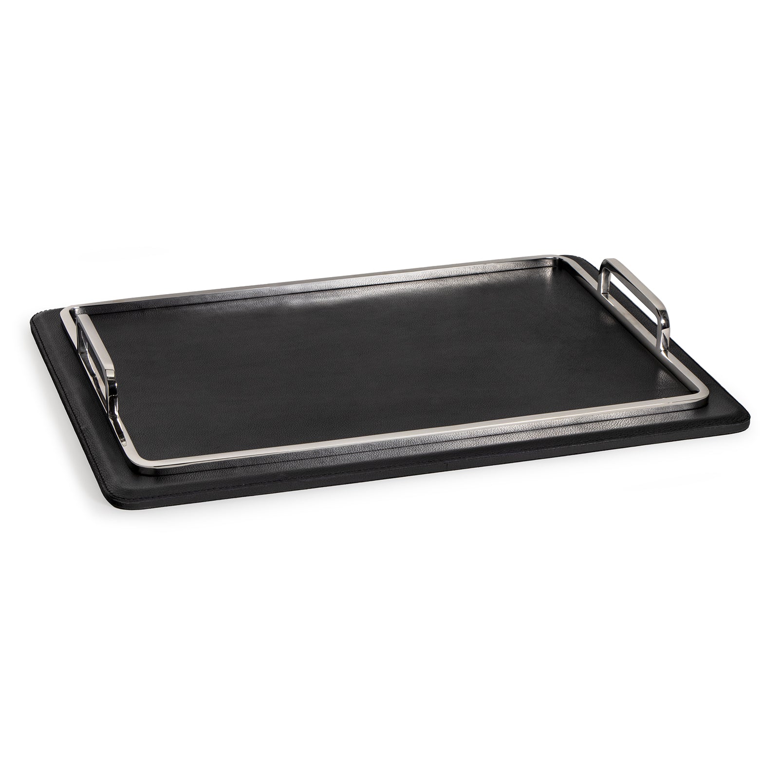 Greyson Leather Polished Nickel Rectangle Tray