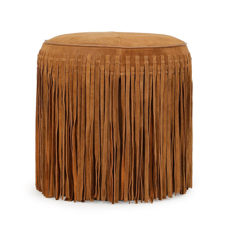 TOV Furniture Daphne Round Suede Fringe Ottoman