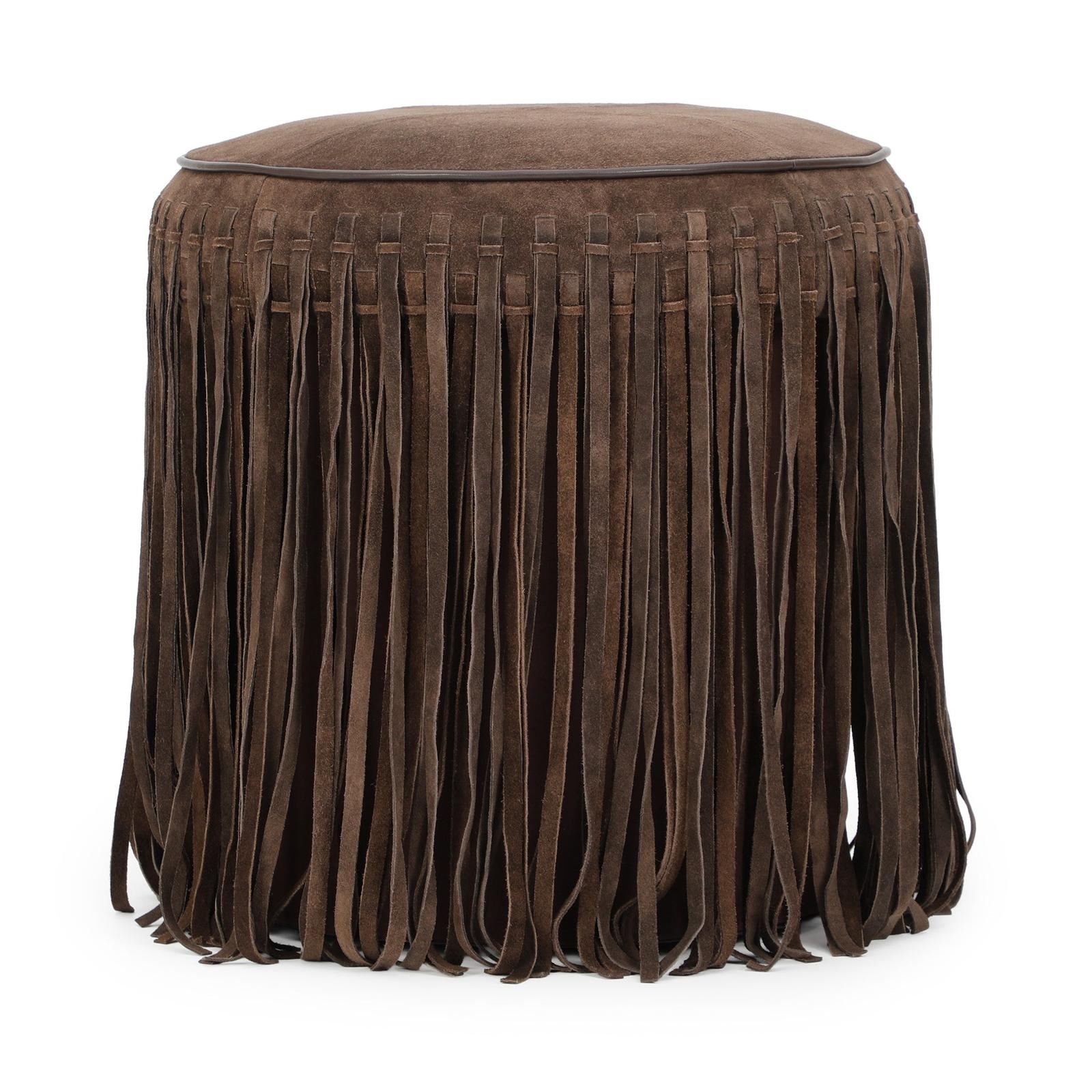 TOV Furniture Daphne Round Suede Fringe Ottoman