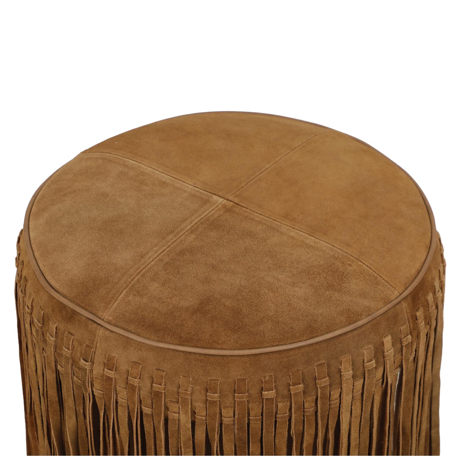TOV Furniture Daphne Round Suede Fringe Ottoman