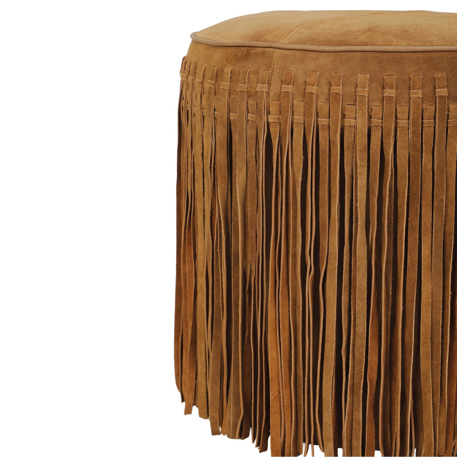 TOV Furniture Daphne Round Suede Fringe Ottoman