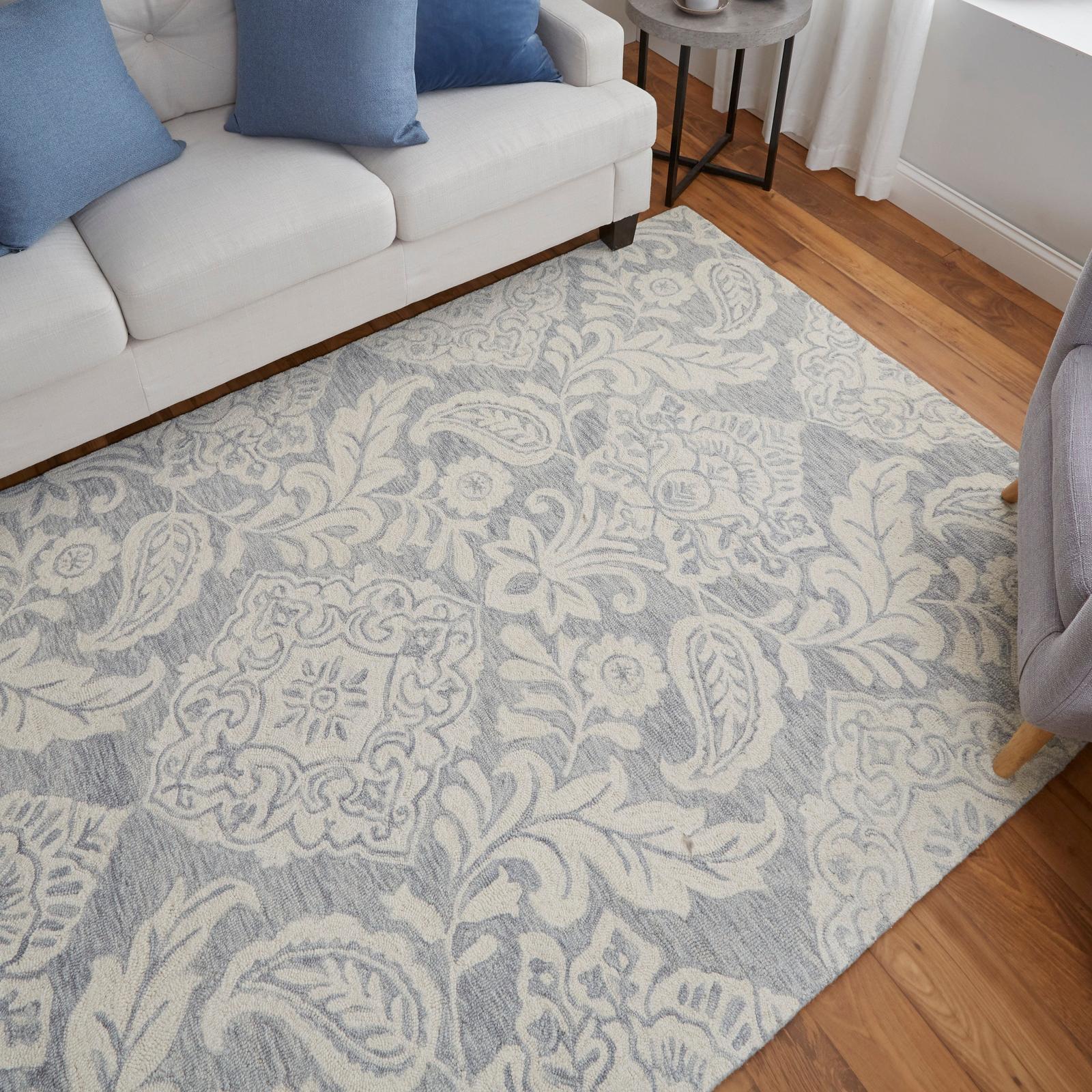 Feizy Belfort 8776F Transitional Medallion Rug in Blue/Ivory