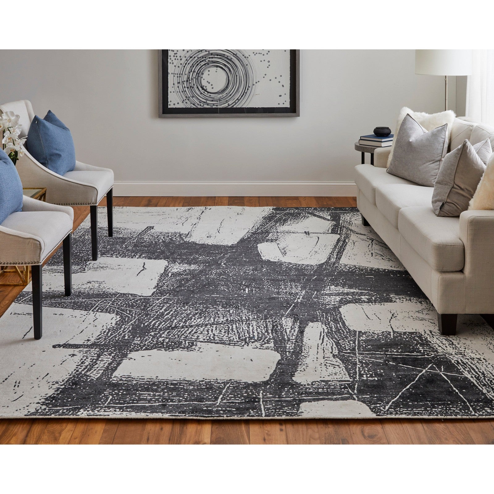 Feizy Coda 8927F Modern Abstract Rug in Black/White